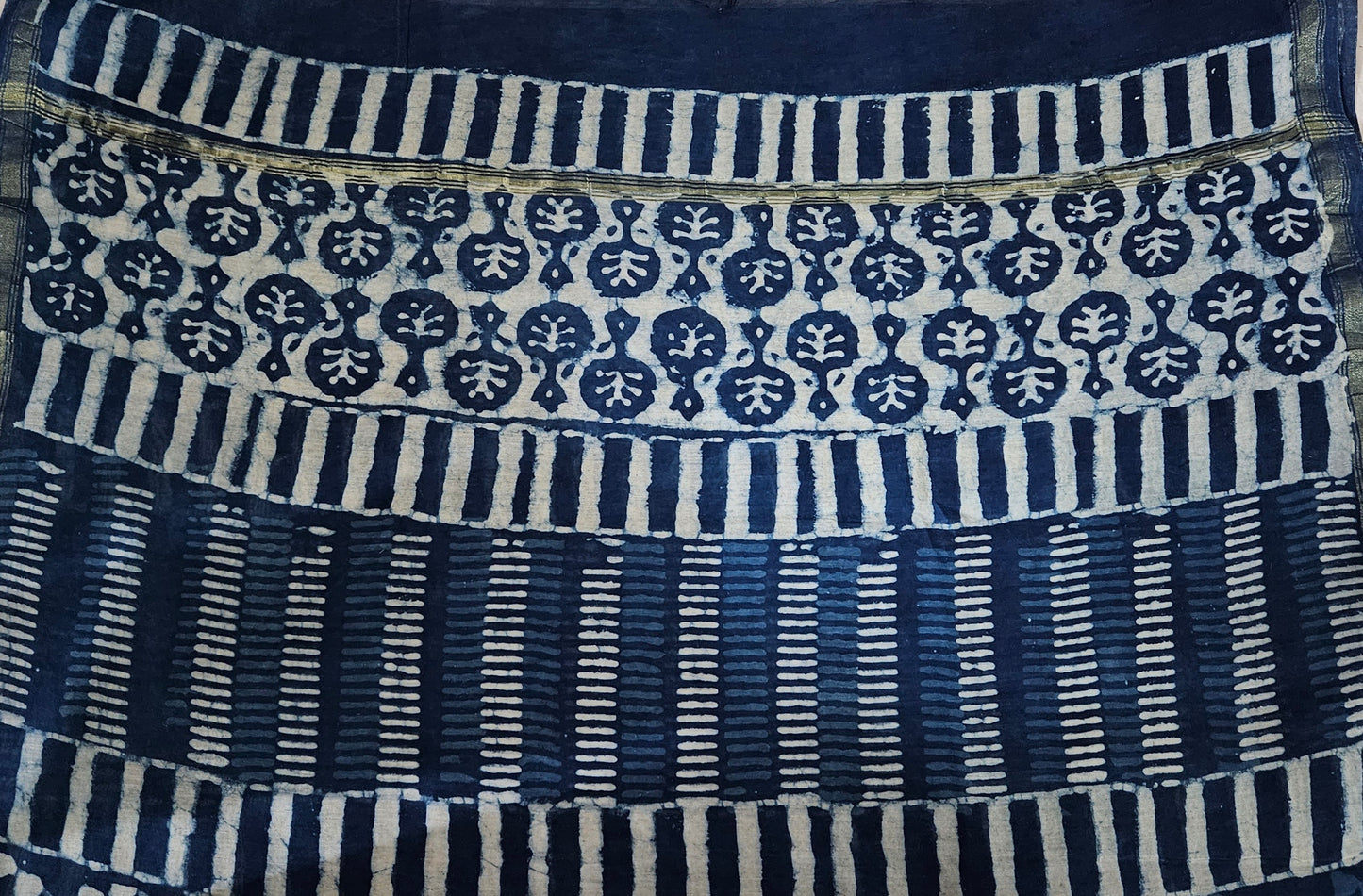 Indigo'n'white chanderi block print dupatta