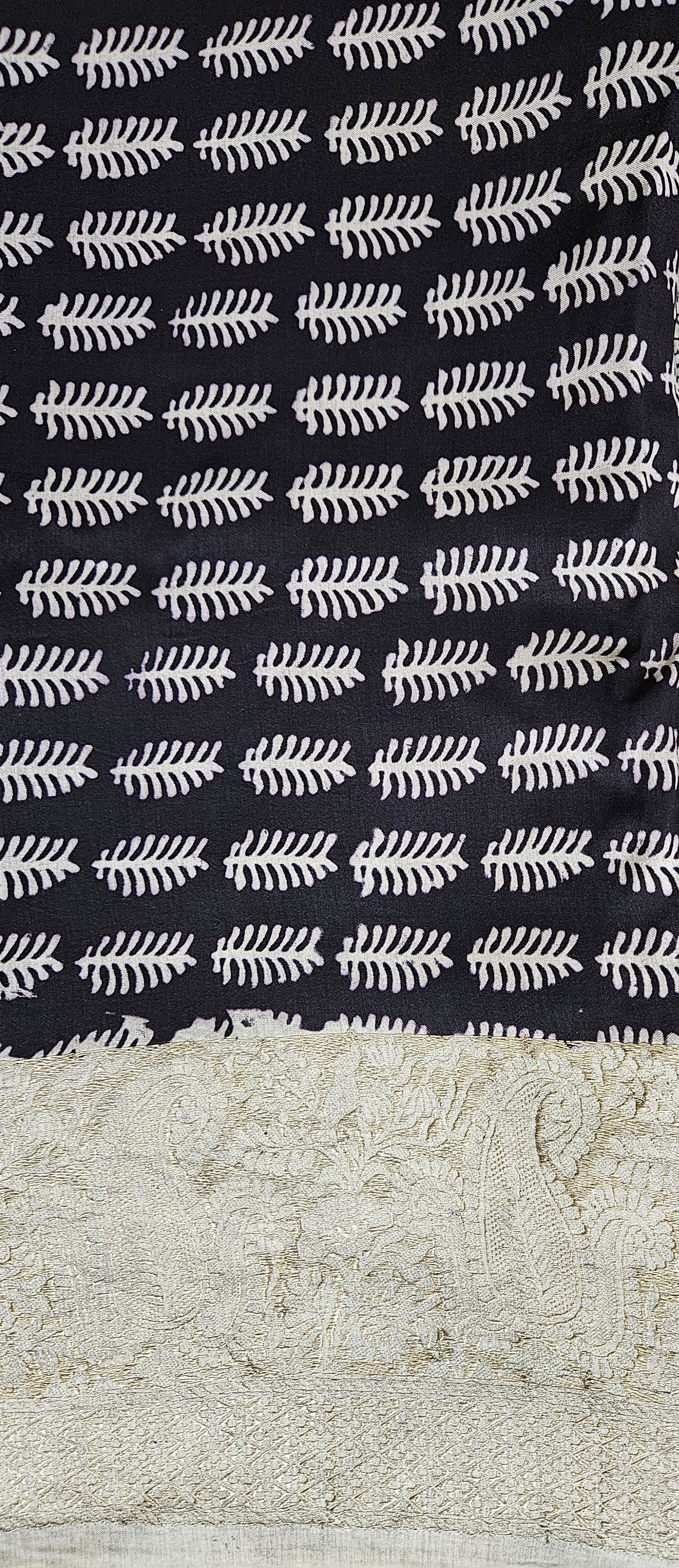 Pistagreen'n'black bagh print dola silk with banarsi border