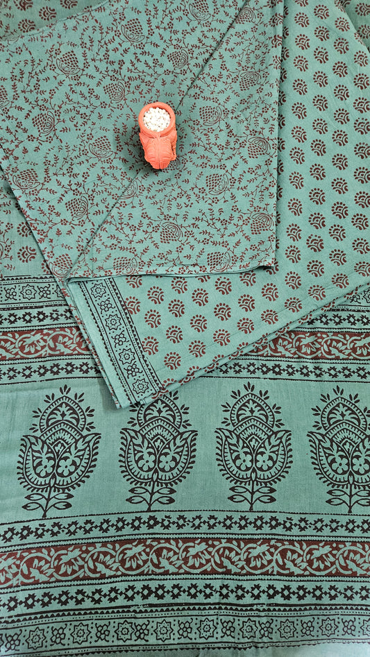 Rama green'n'brown bagh print cotton suit