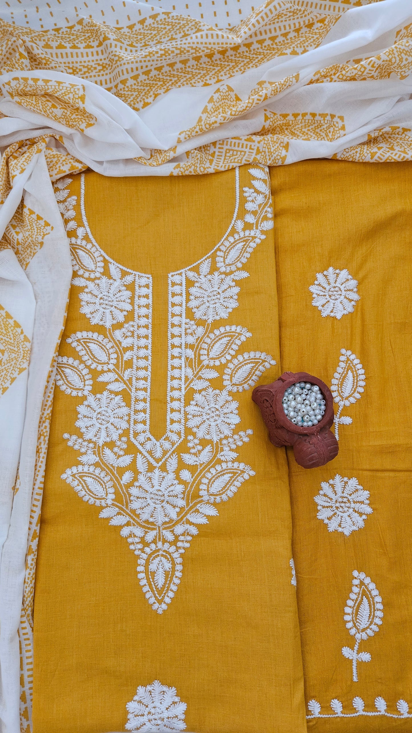 Mustard chikankari cotton suit