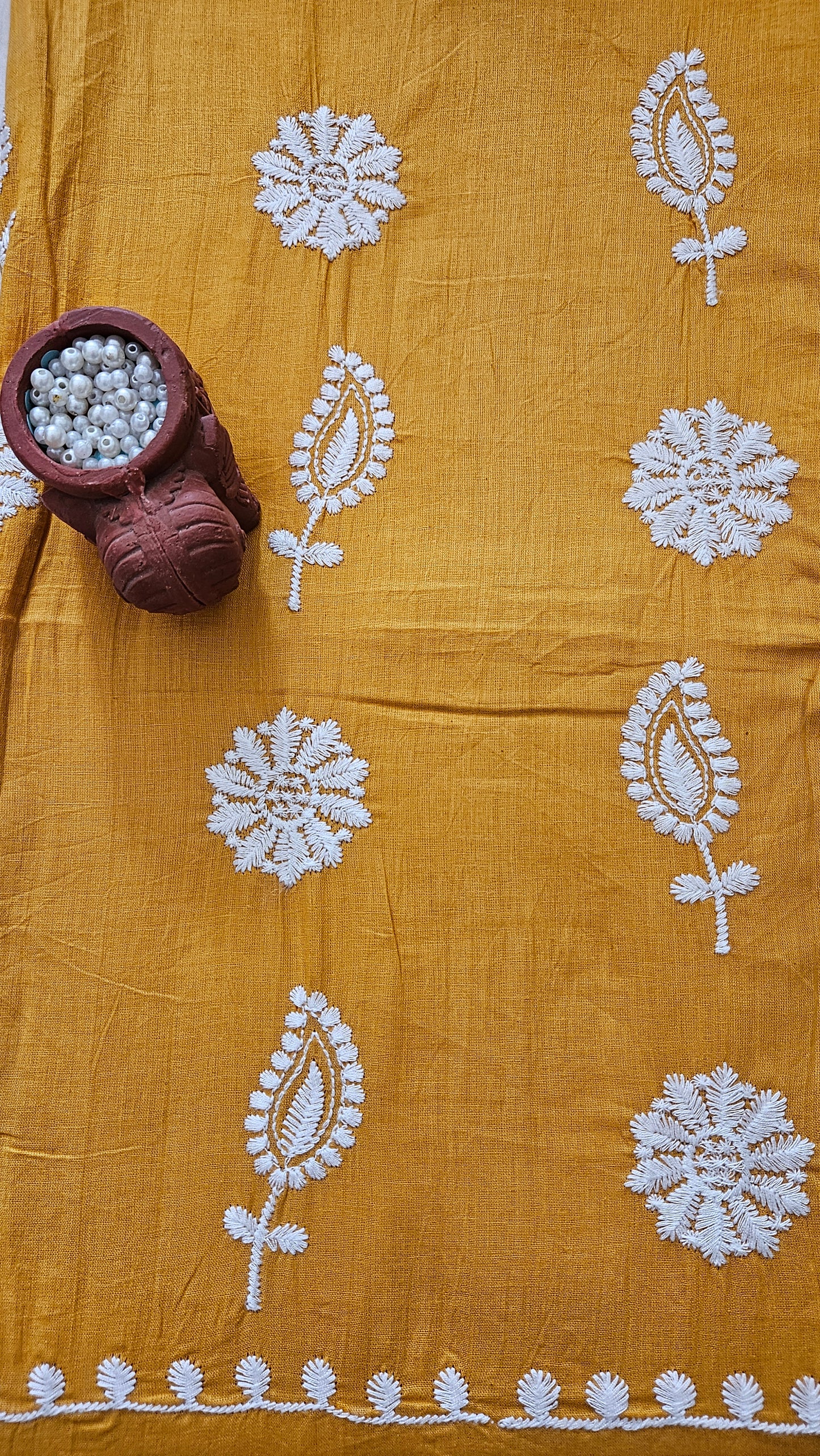 Mustard chikankari cotton suit