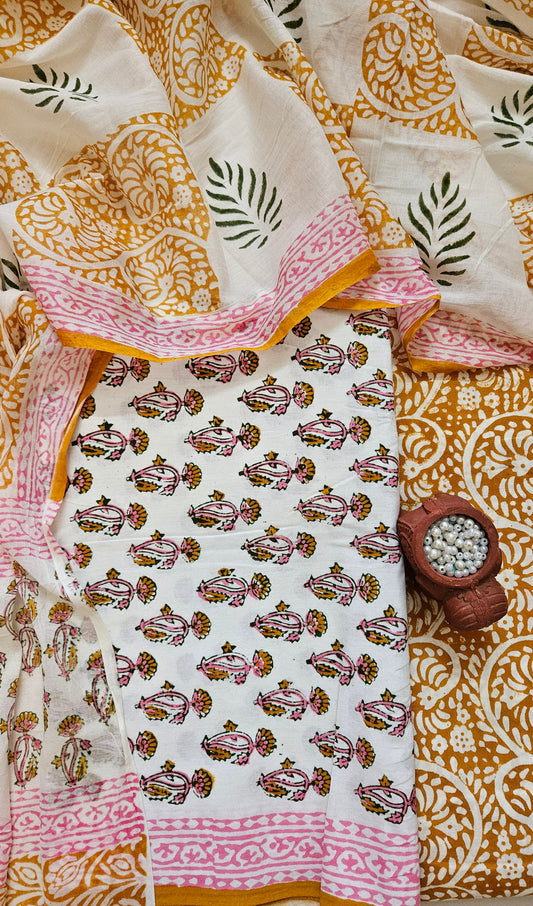 Mustard'n'pink baroda print cotton suit