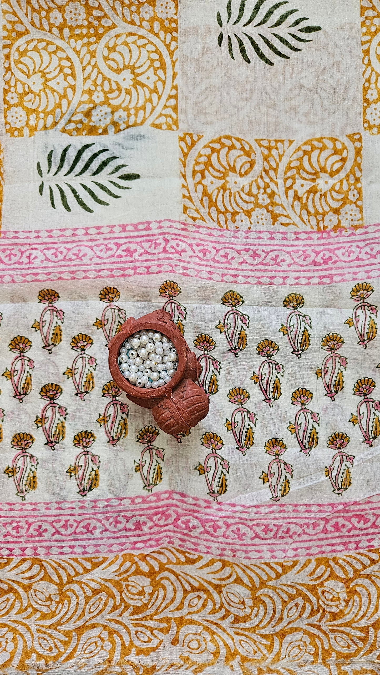 Mustard'n'pink baroda print cotton suit