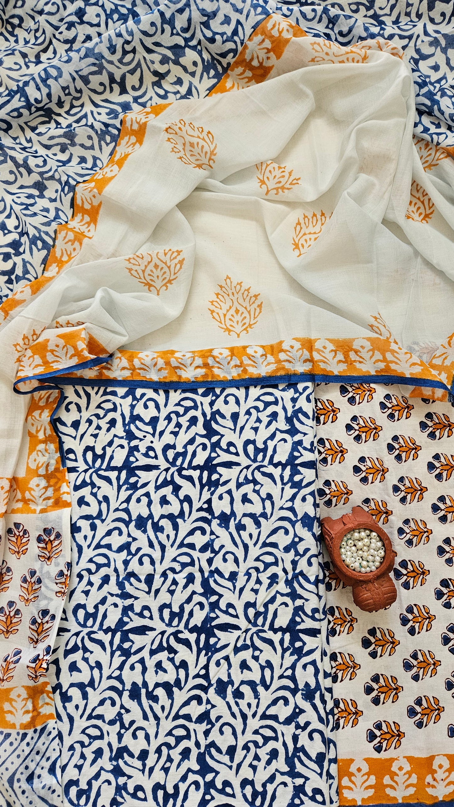 Mustard'n'indigo baroda print cotton suit