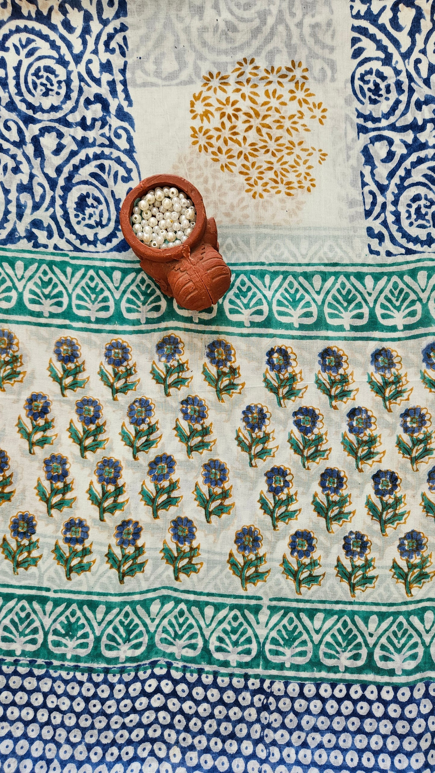 Indigo'n'green baroda print cotton suit