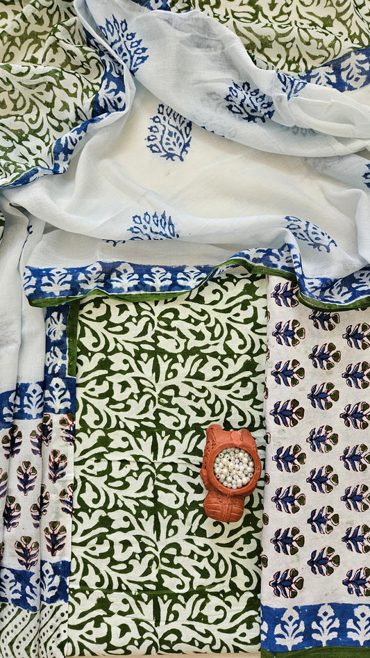 Green'n'indigo baroda print cotton suit