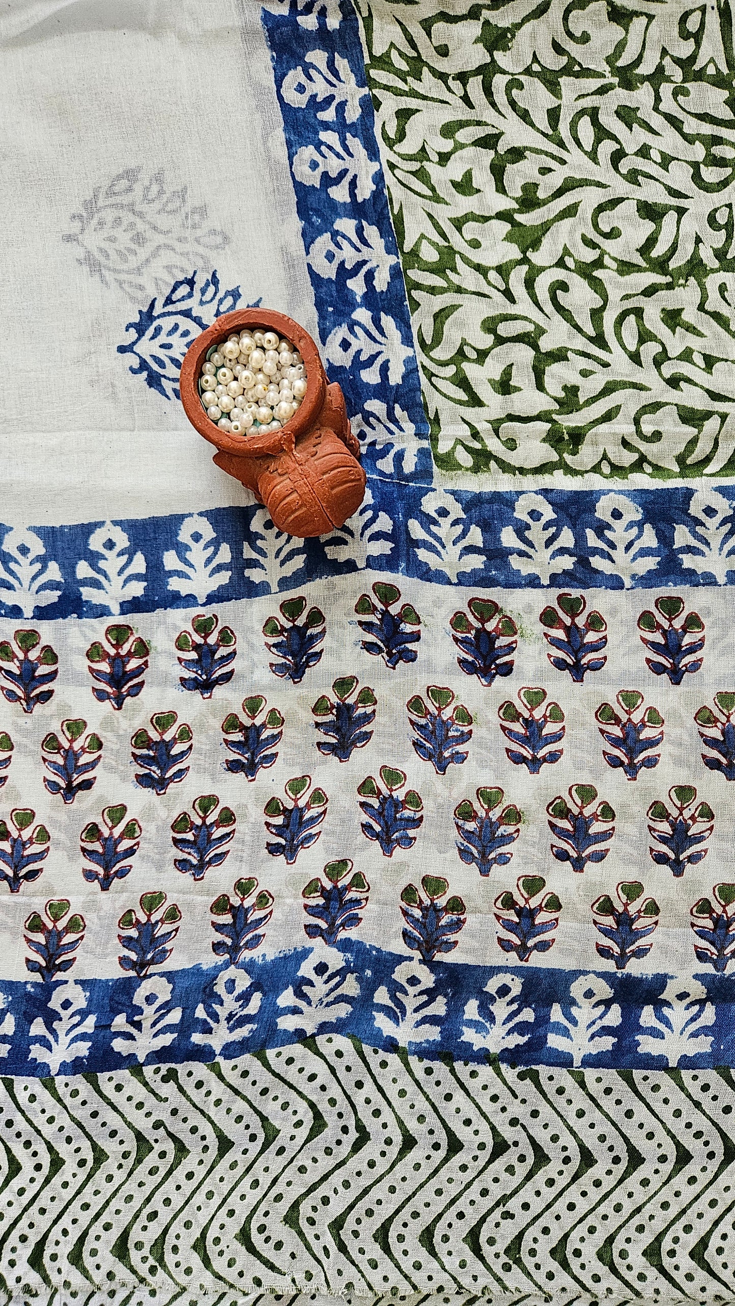 Green'n'indigo baroda print cotton suit