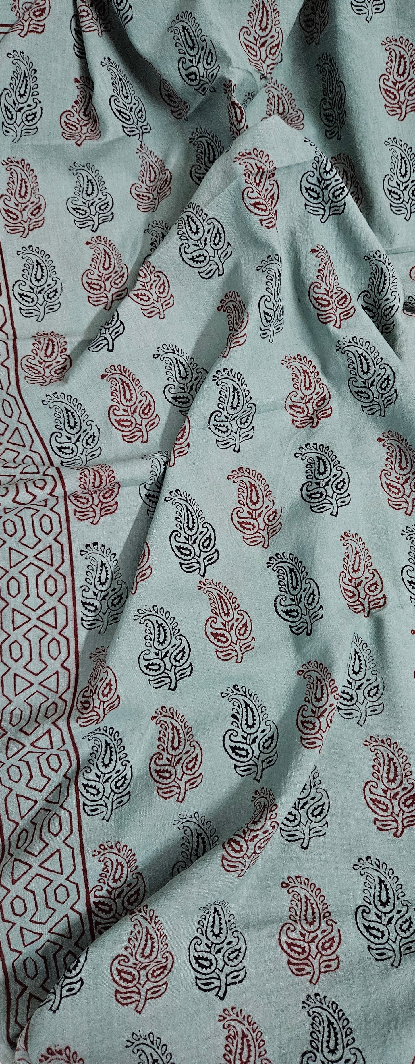 Light teal'n'maroonblock print kurta material