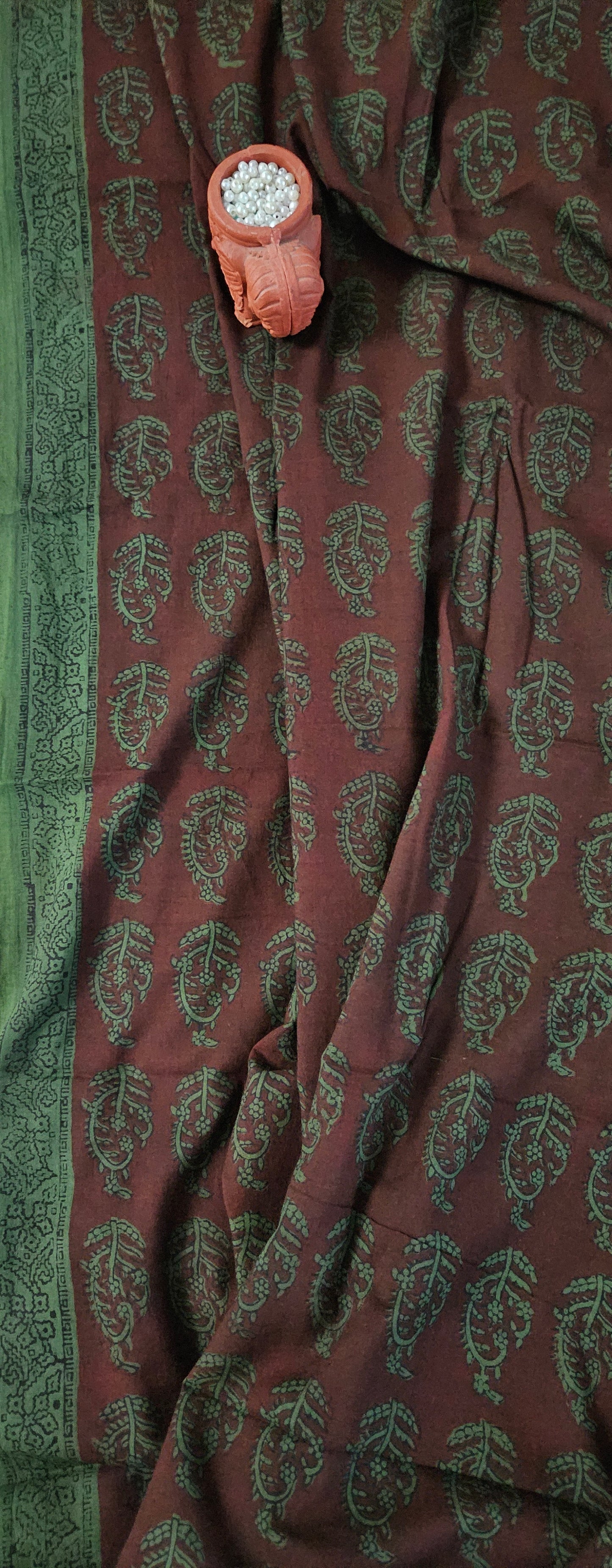 Coffee'n'green block print kurta material