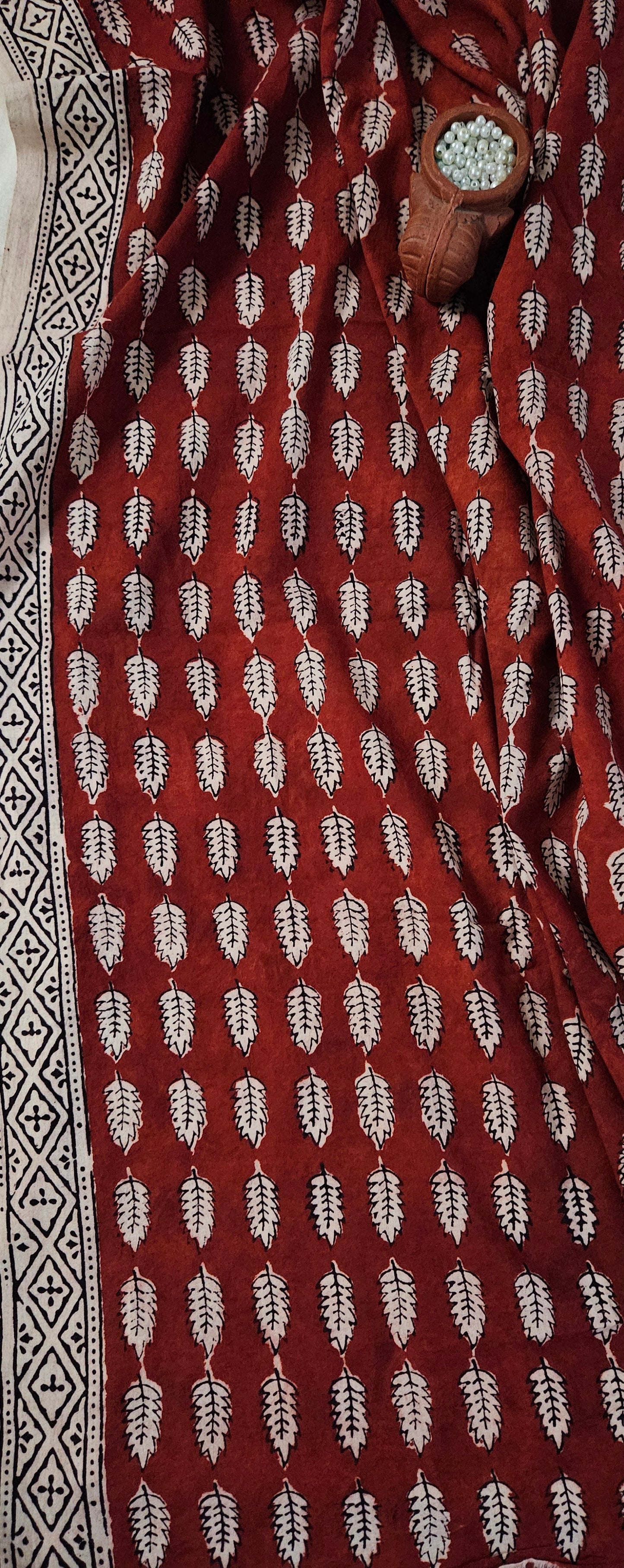 Red black'n'white block print kurta material