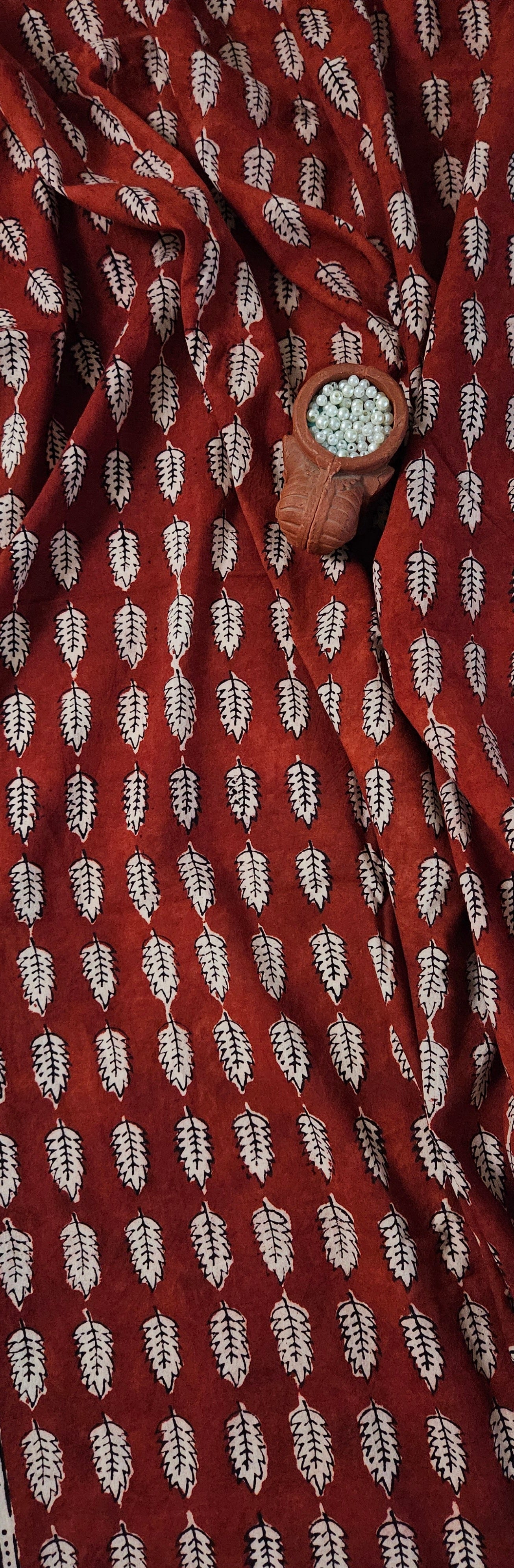 Red black'n'white block print kurta material