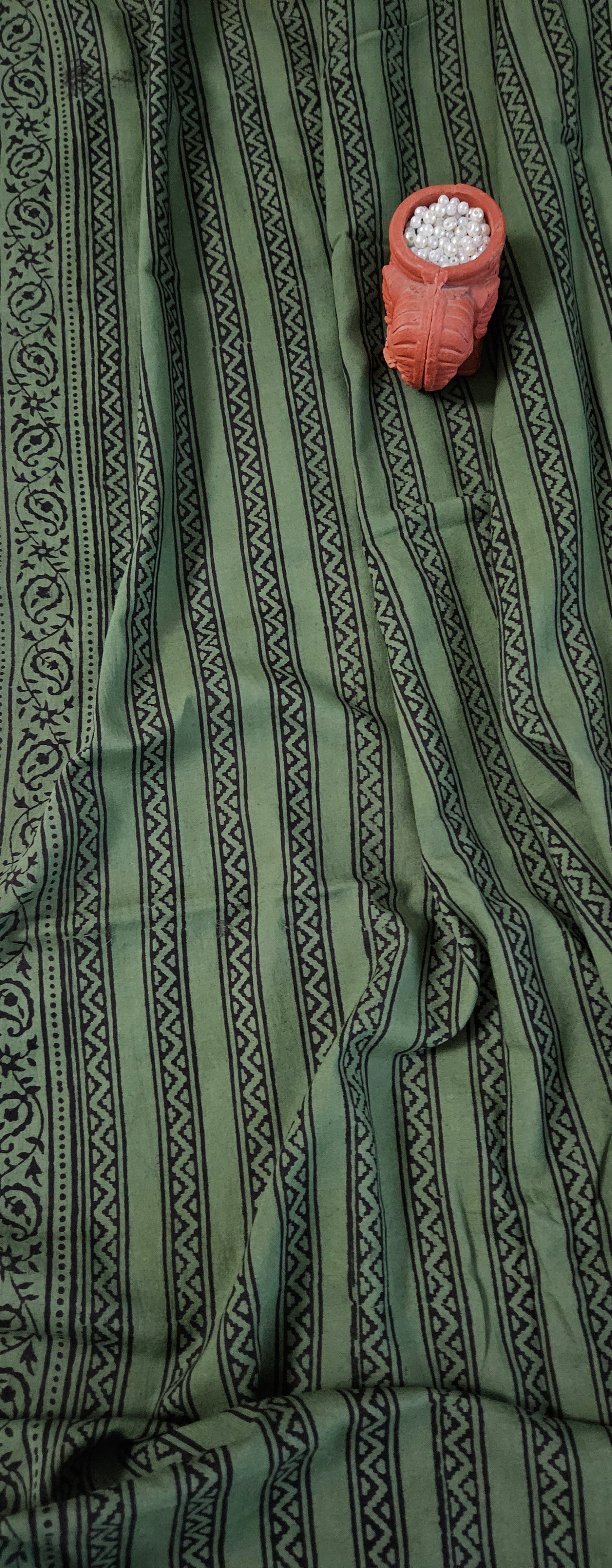 Green'n'black block print kurta material