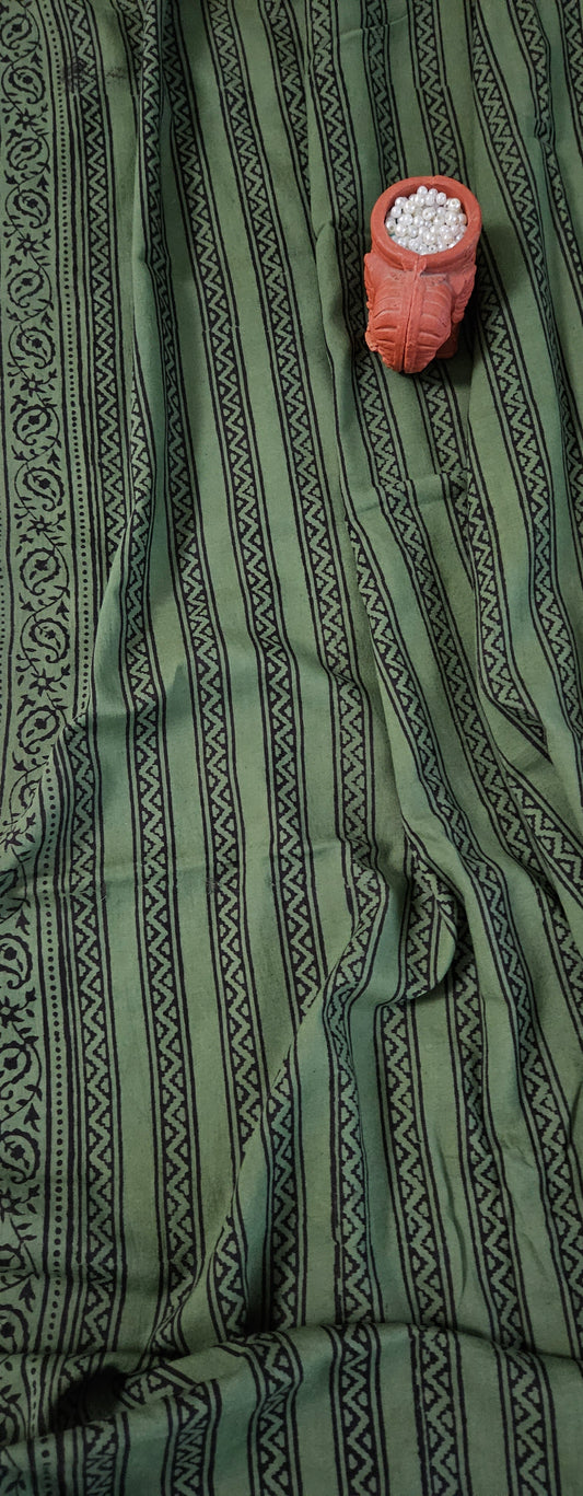 Green'n'black block print kurta material