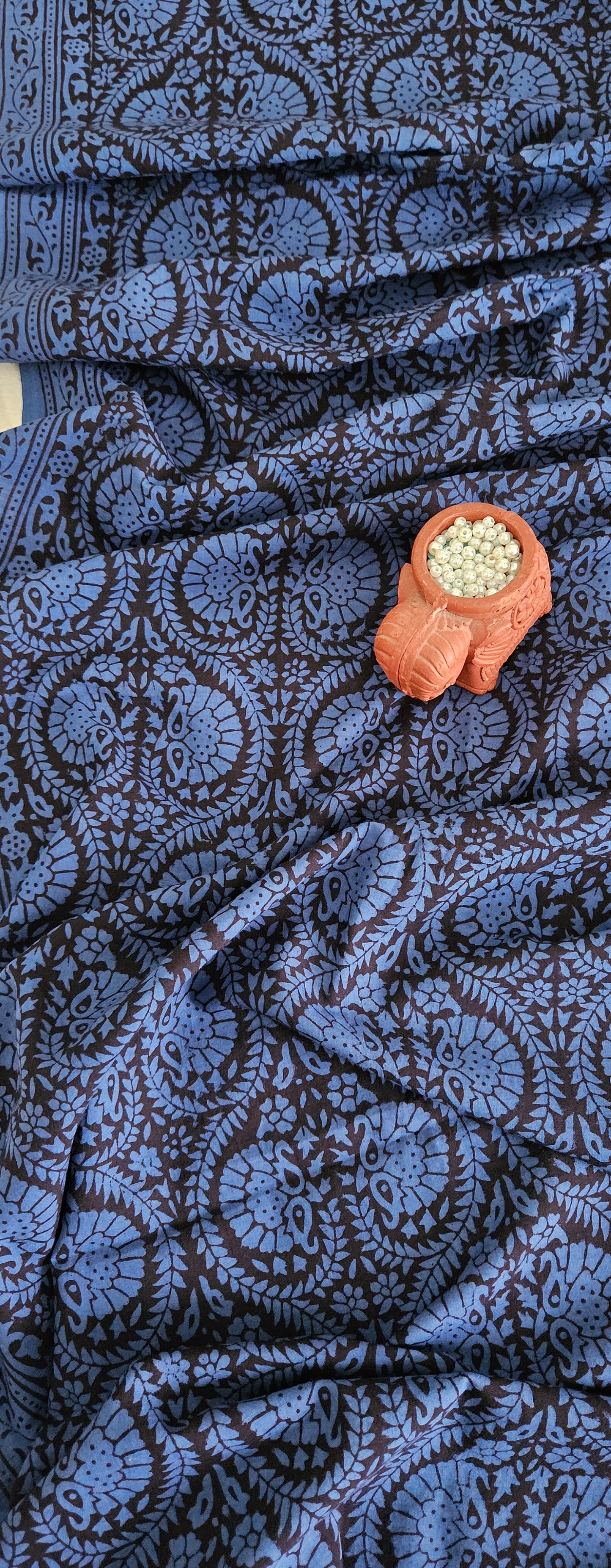 Blue'n'black block print kurta material