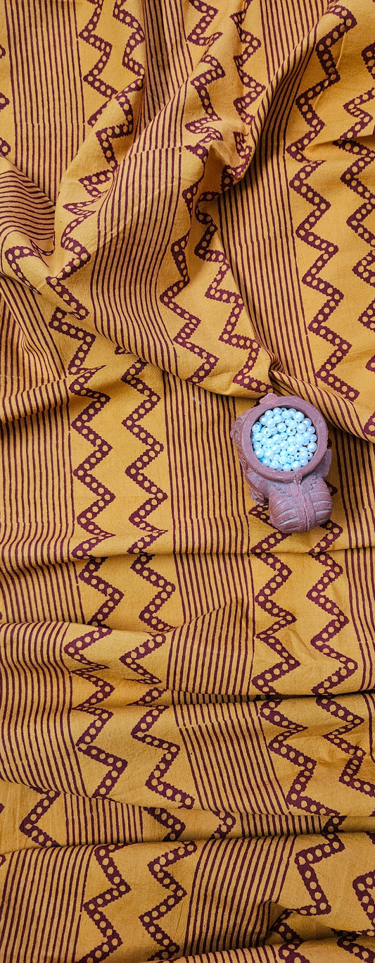 Mango yellow'n'maroon block print kurta material