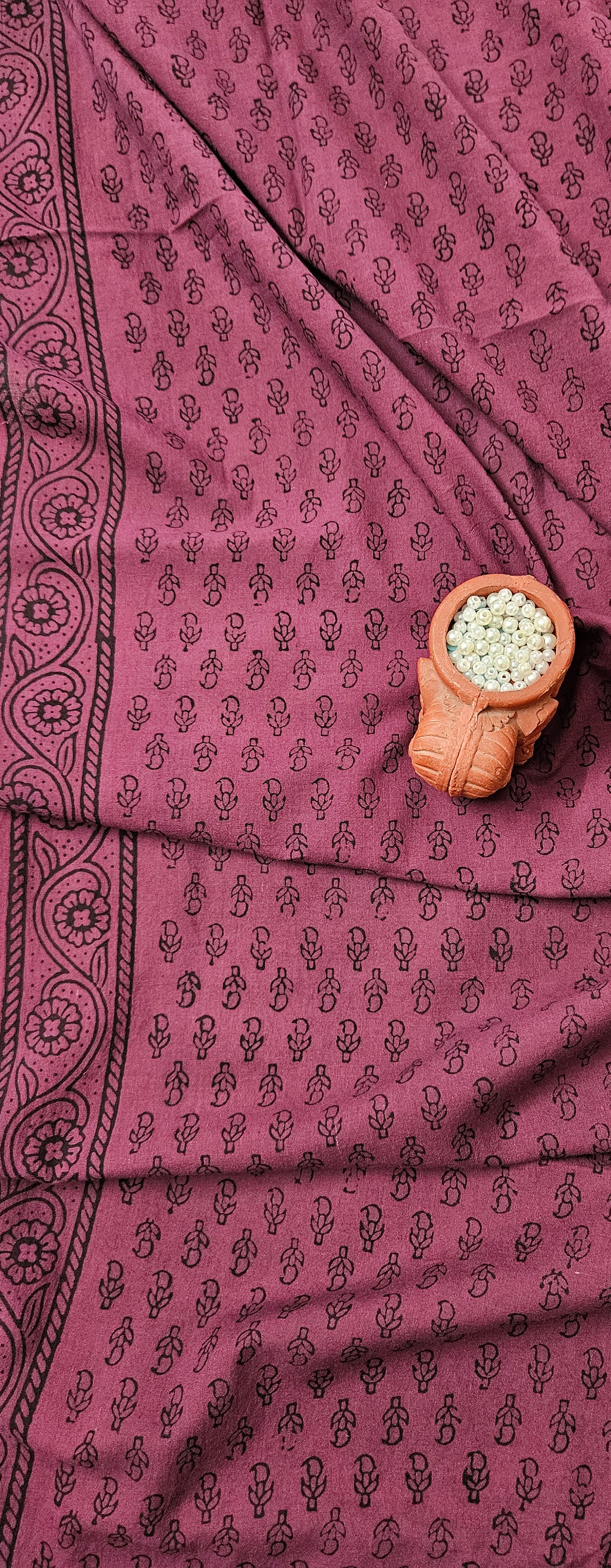 Wine'n'black block print kurta material