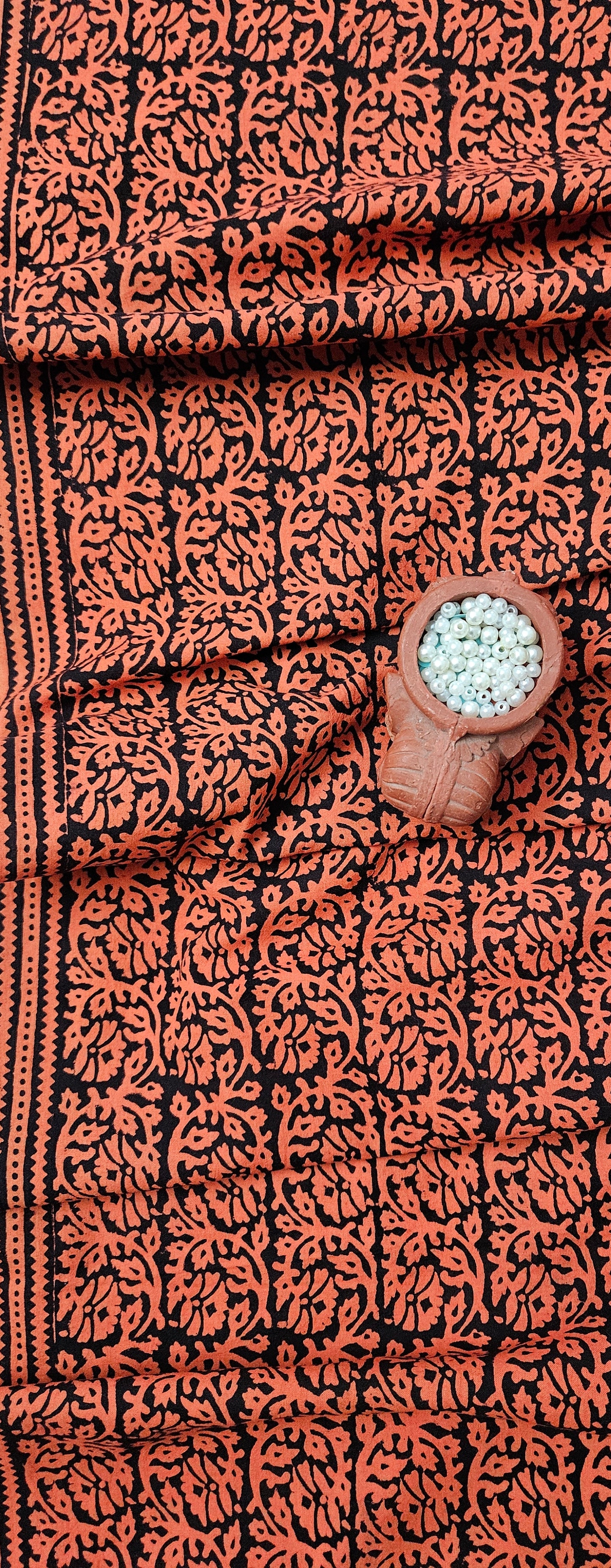 Rust'n'black block print kurta material