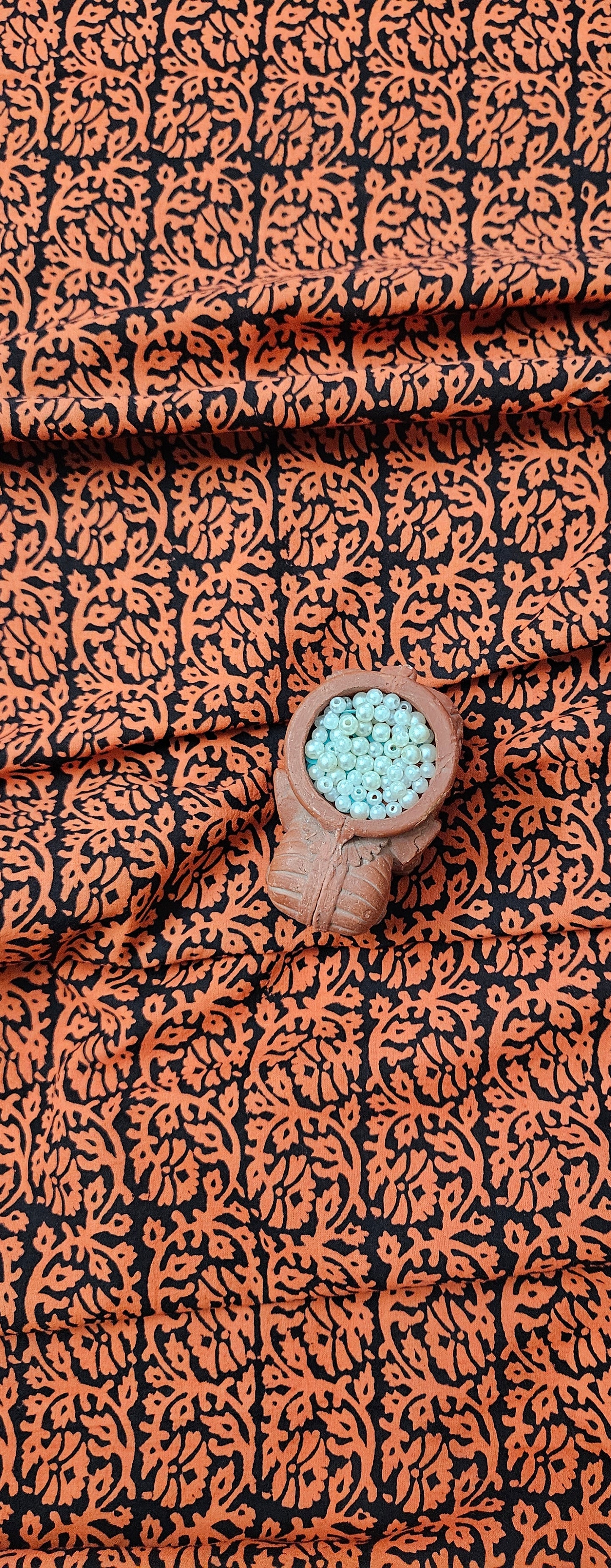 Rust'n'black block print kurta material