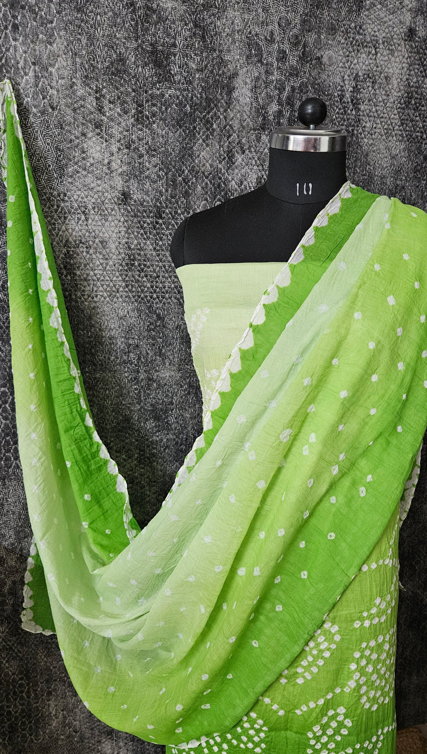 Light green Bandhani cotton crepe suit