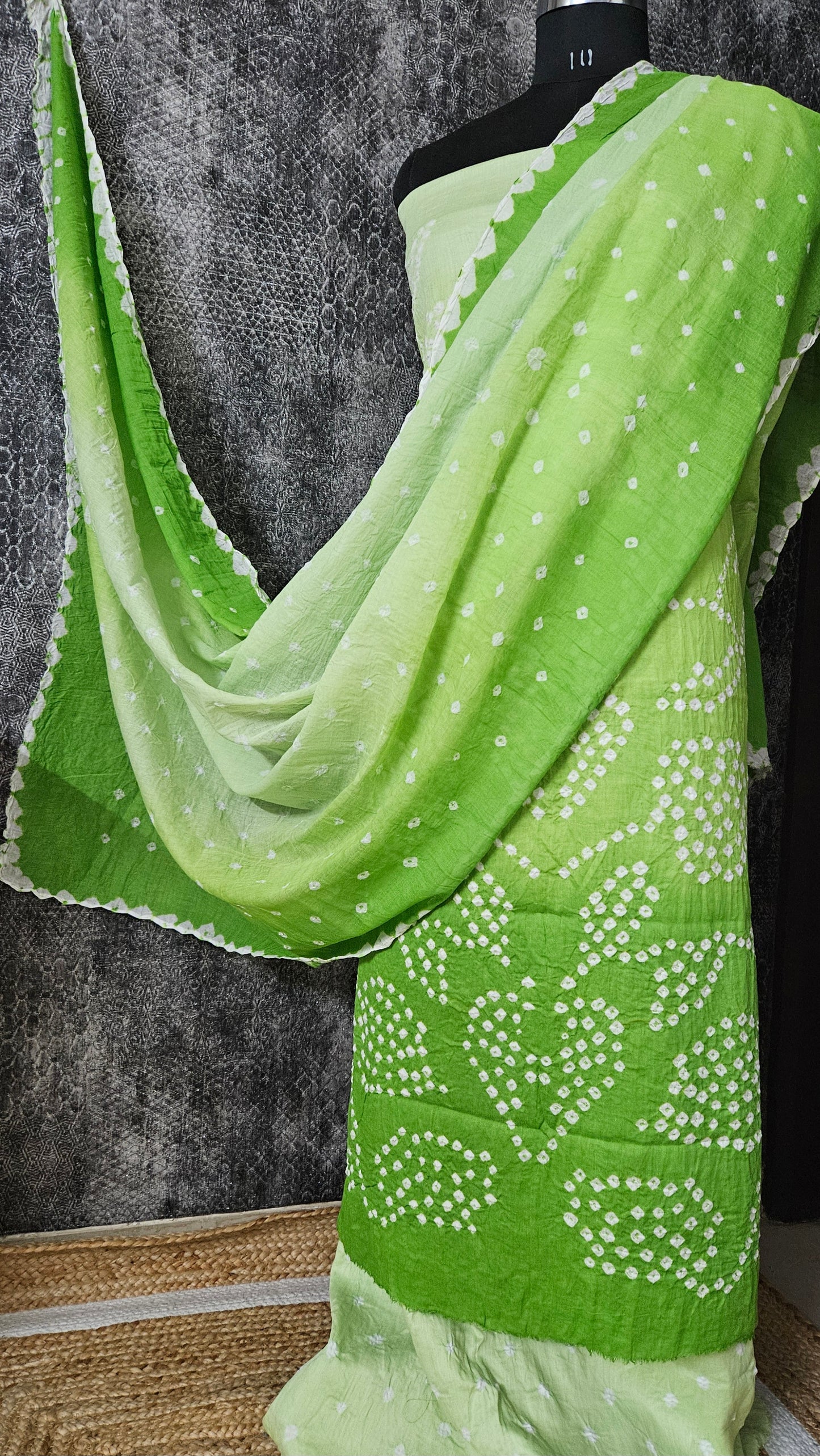 Light green Bandhani cotton crepe suit