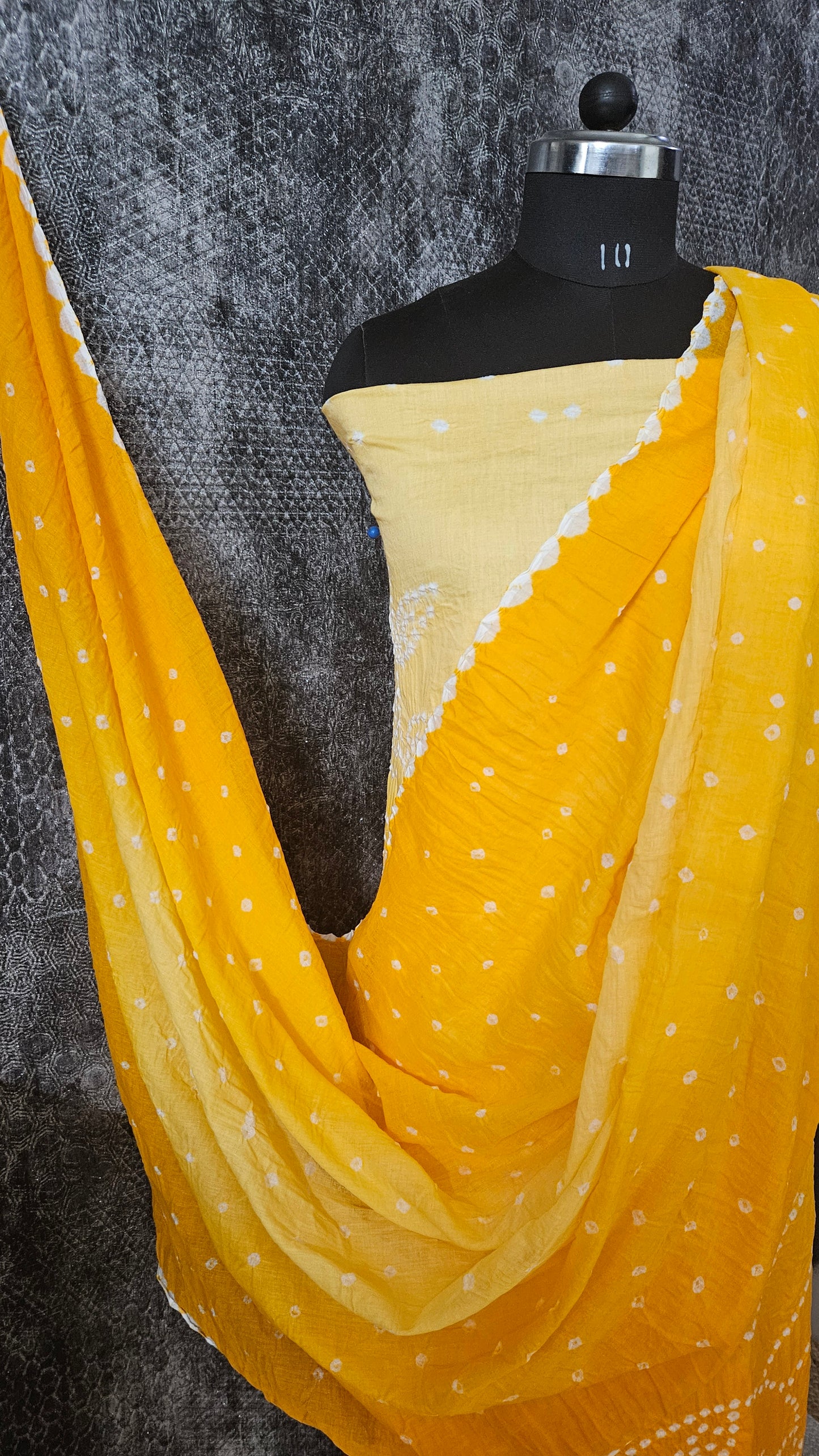 Mango yellow bandhani cotton crepe suit