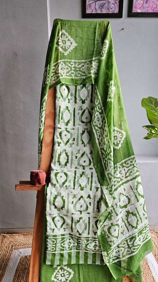 Green batik print handloom cotton suit