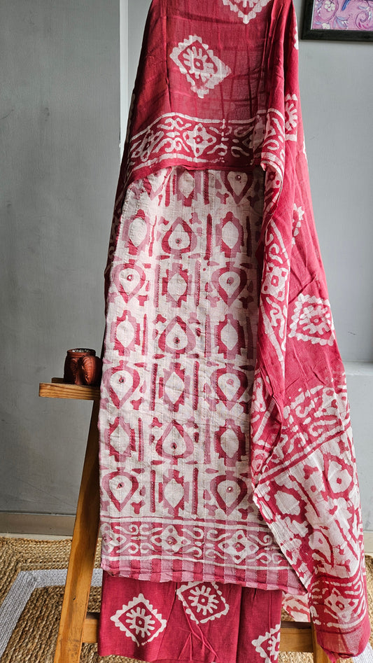 Onion pink handloom cotton batik print suit