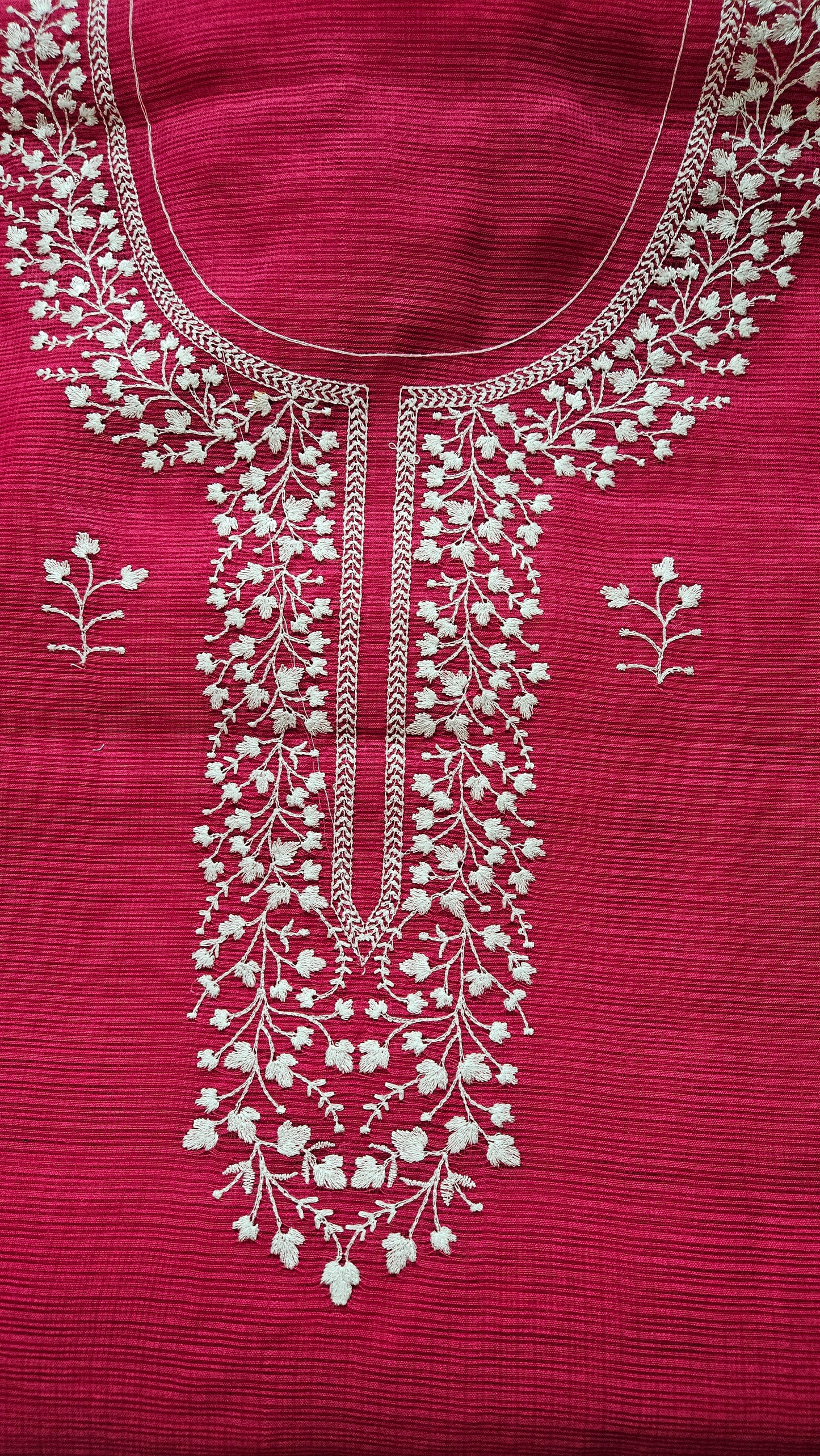 Rani pink Kota doriya suit with thread embroidery