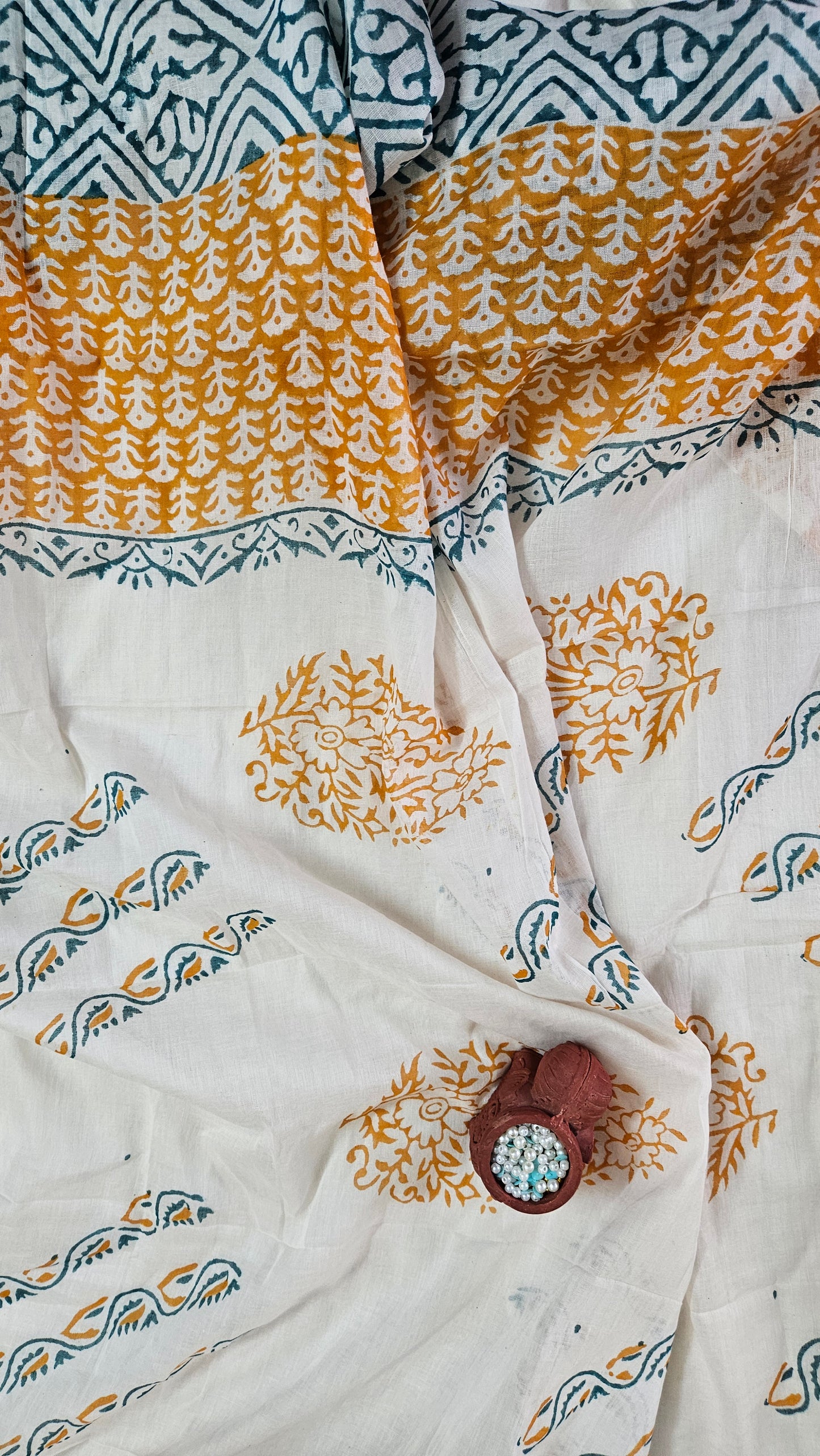 Mustard'n'blue baroda print cotton suit