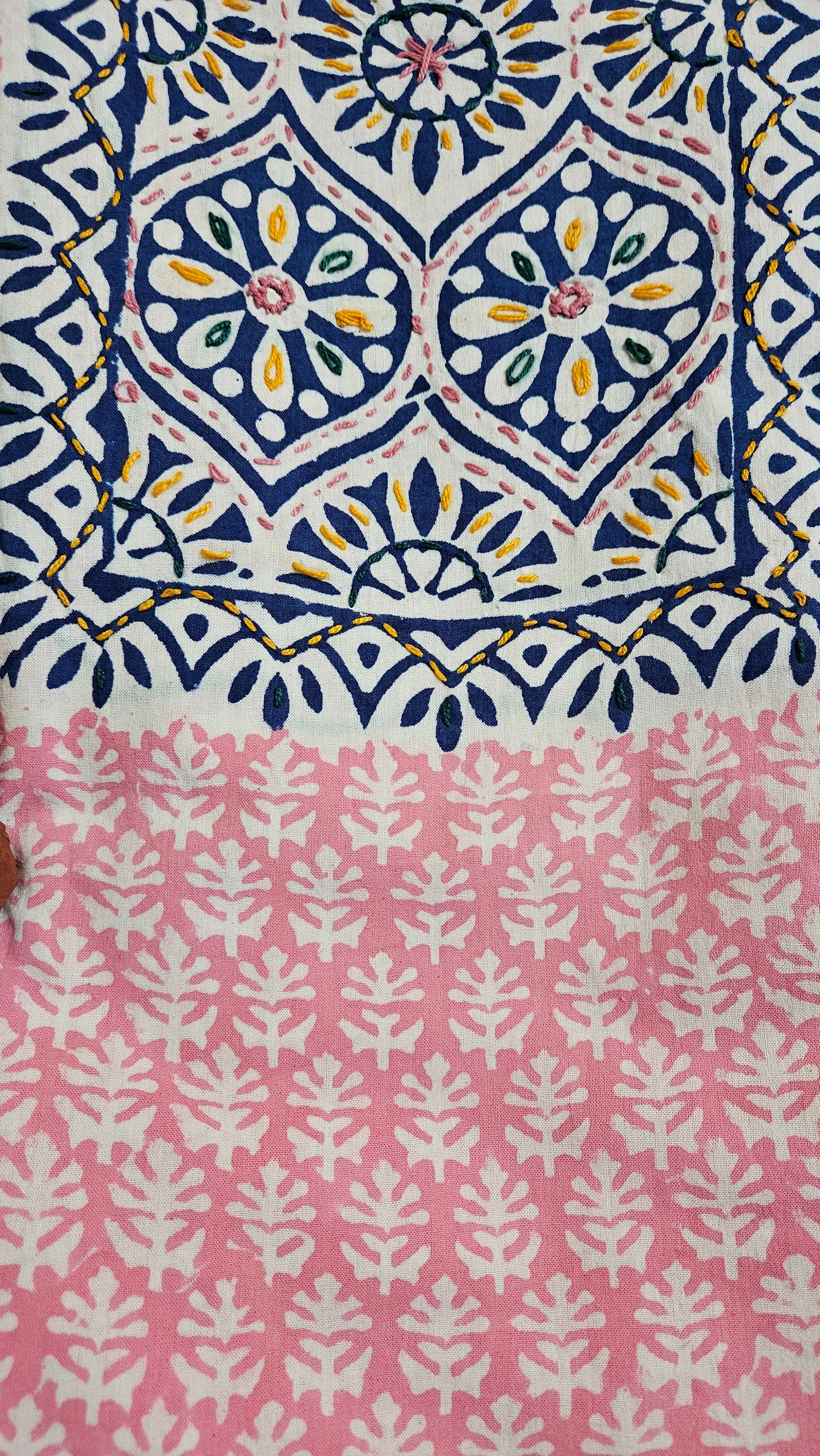 Pink'n'blue Baroda print cotton suit