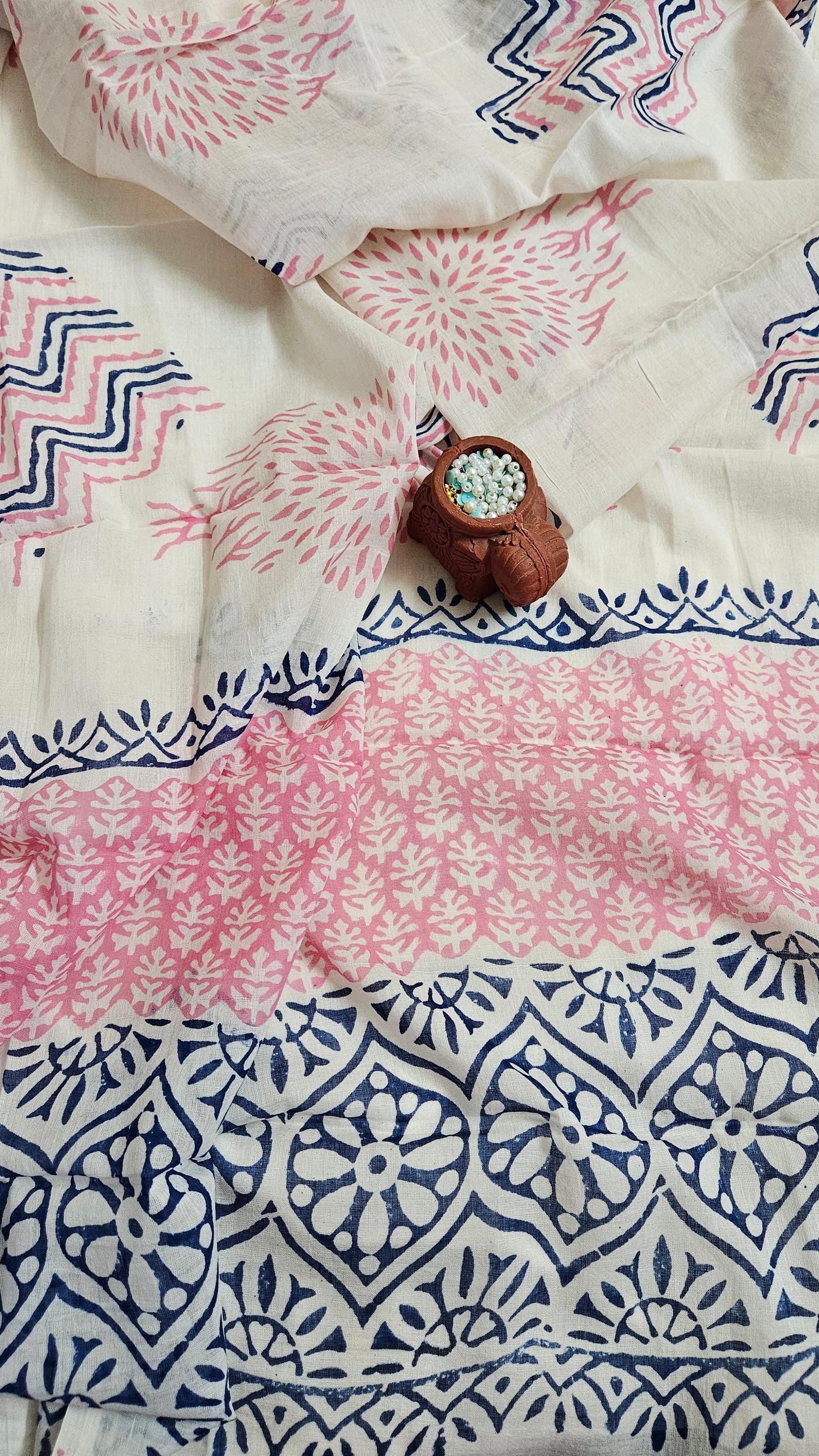 Pink'n'blue Baroda print cotton suit