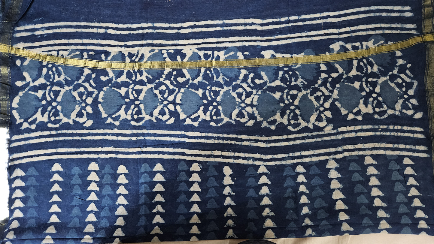 Indigo'n'white chanderi block print dupatta