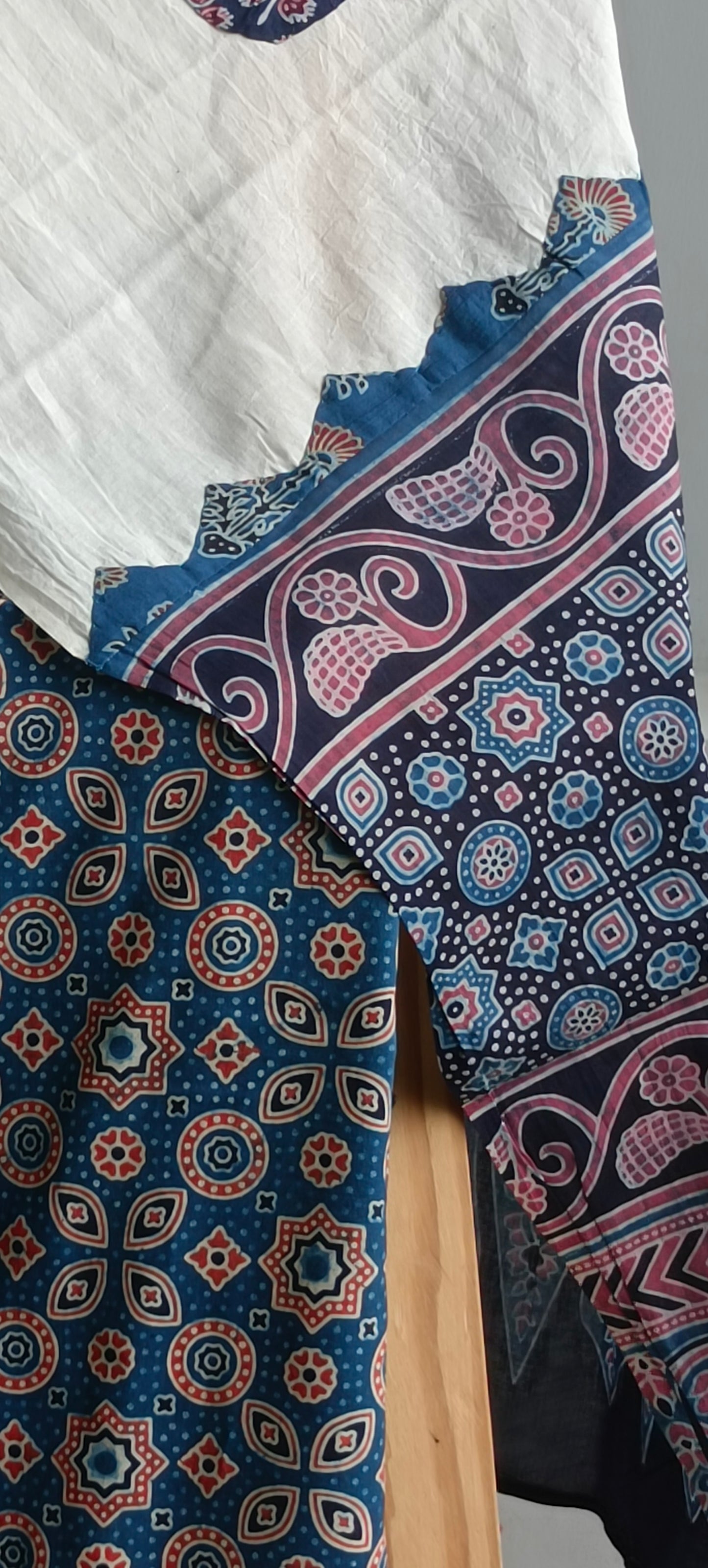 Blue'n'maroon ajrakh print cotton kurta Dupatta  set.