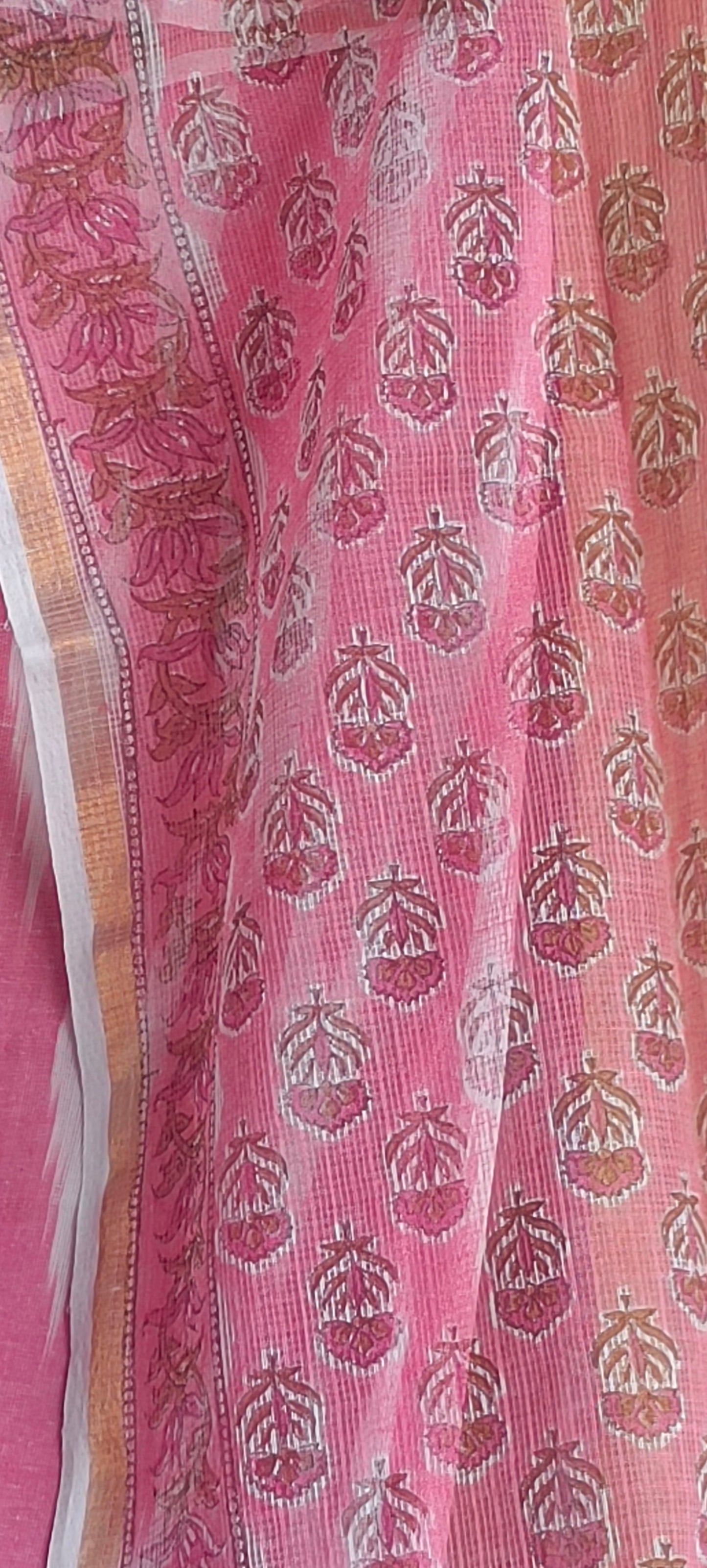 Pink ikat'n'baghru hand block cotton  suit.