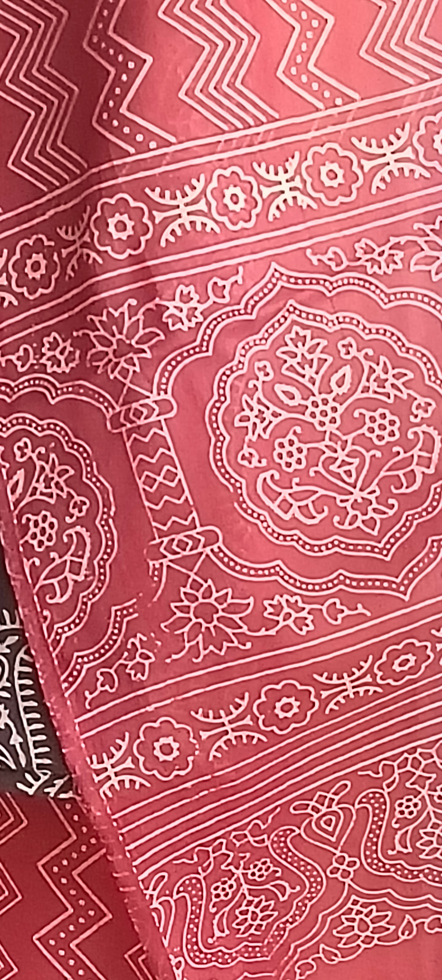 Brick red 'n' black ajrakh hand block print cotton suit.