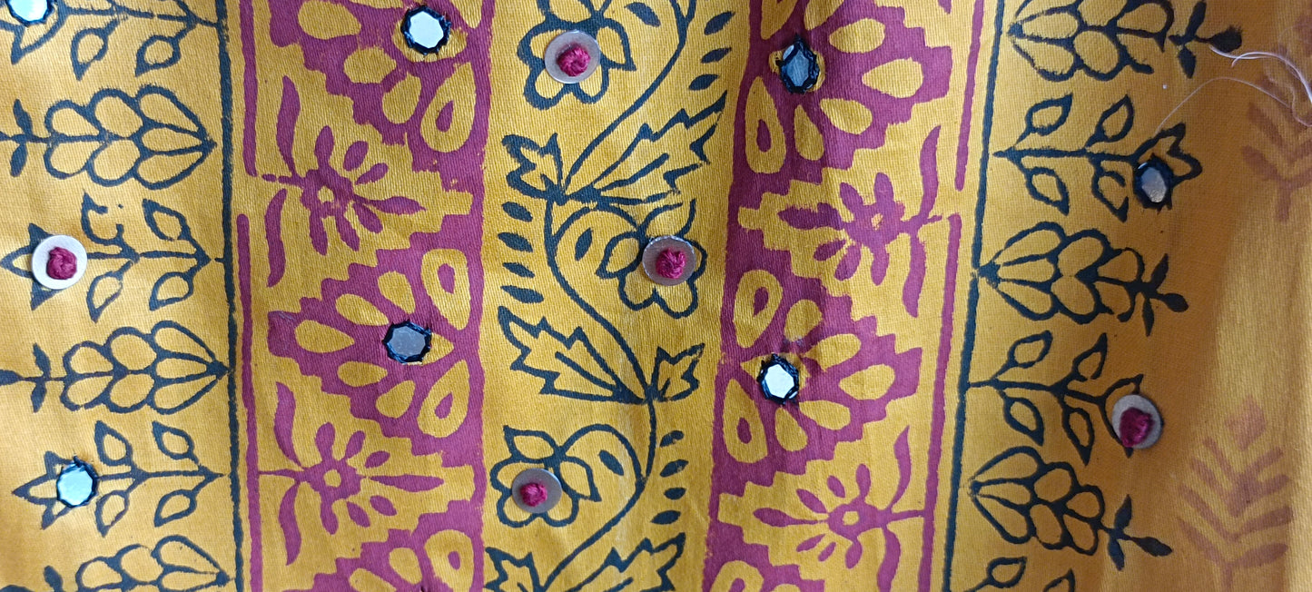 Yellow'n'black kalamkari block print cotton suit.