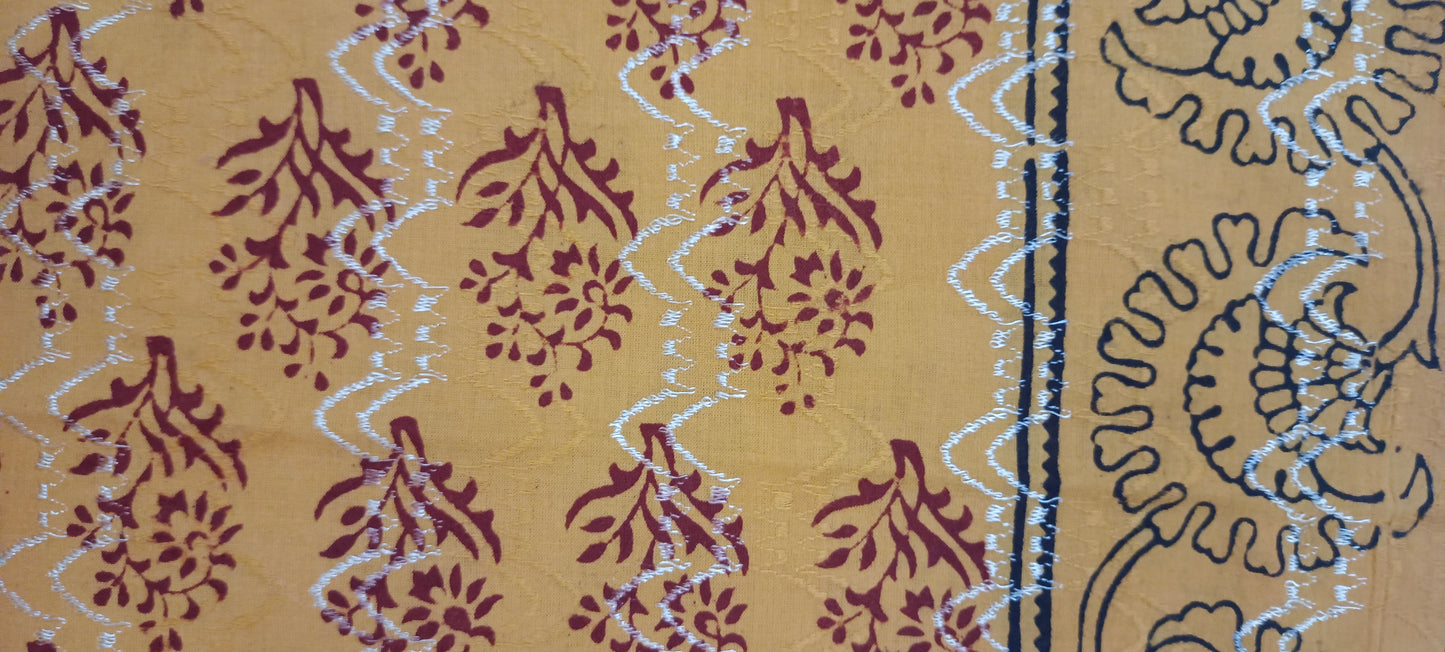 Yellow'n'maroon  chicken bagh print cotton suit.