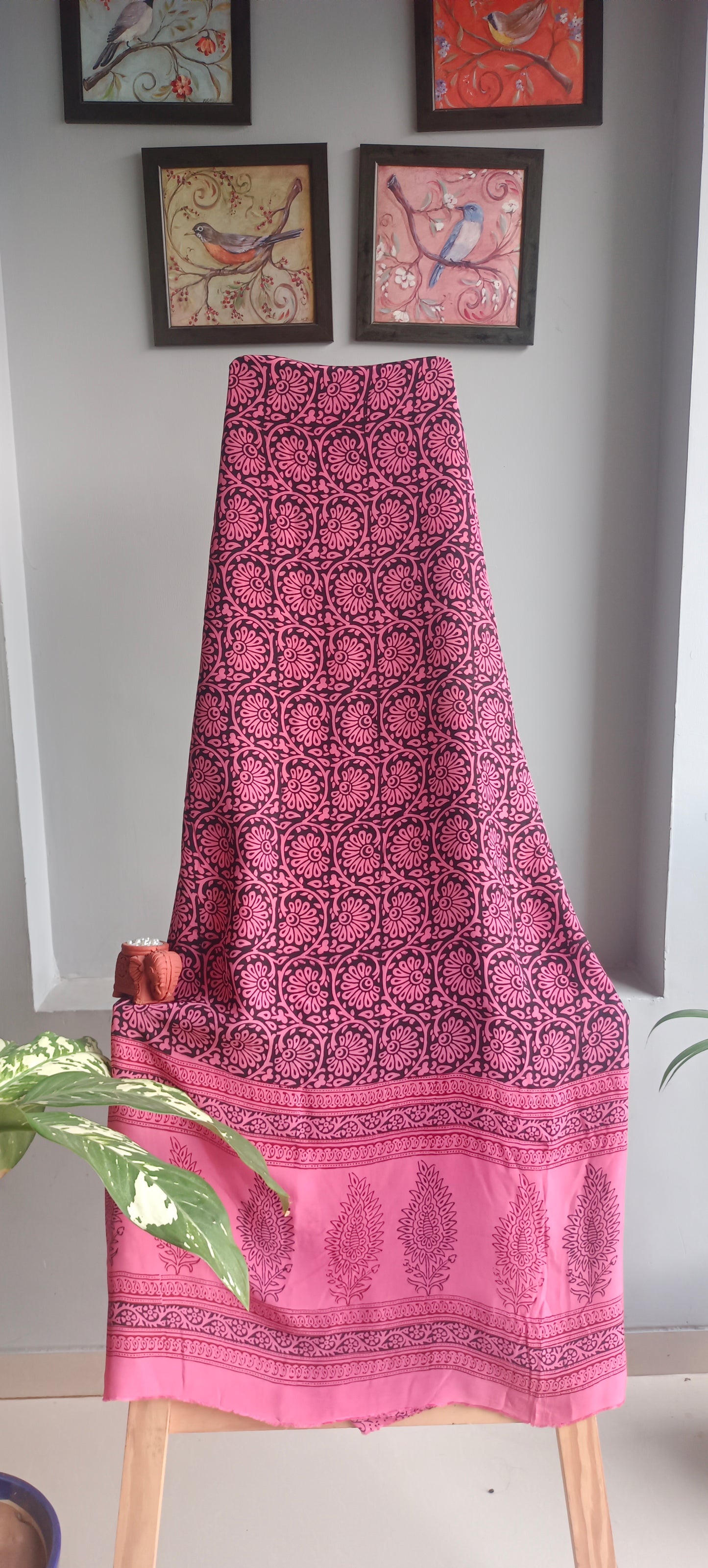 Black'n'pink bagh print crepe kurta