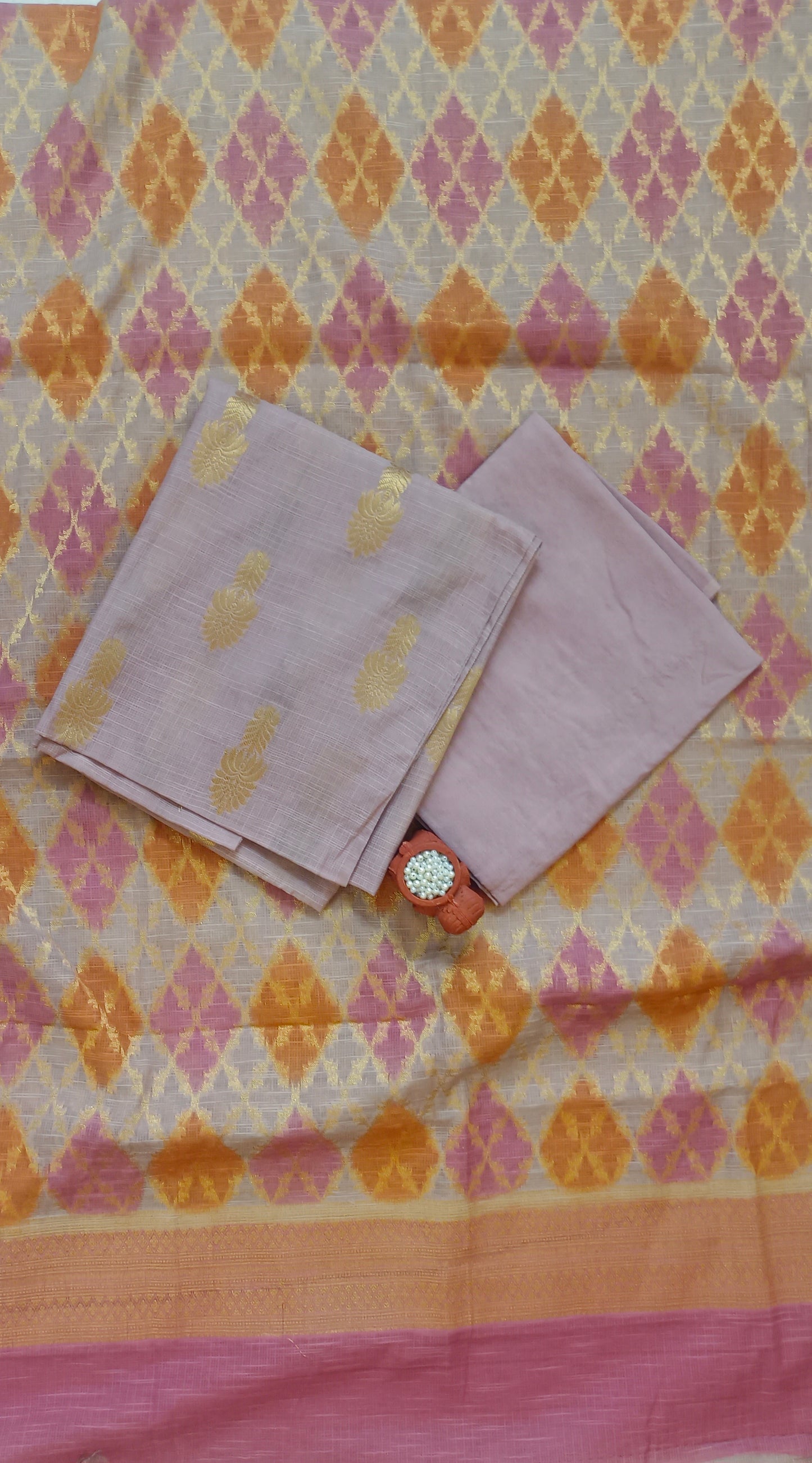 Banarasi cotton Kota mauve suit with multi colour Kota dupatta