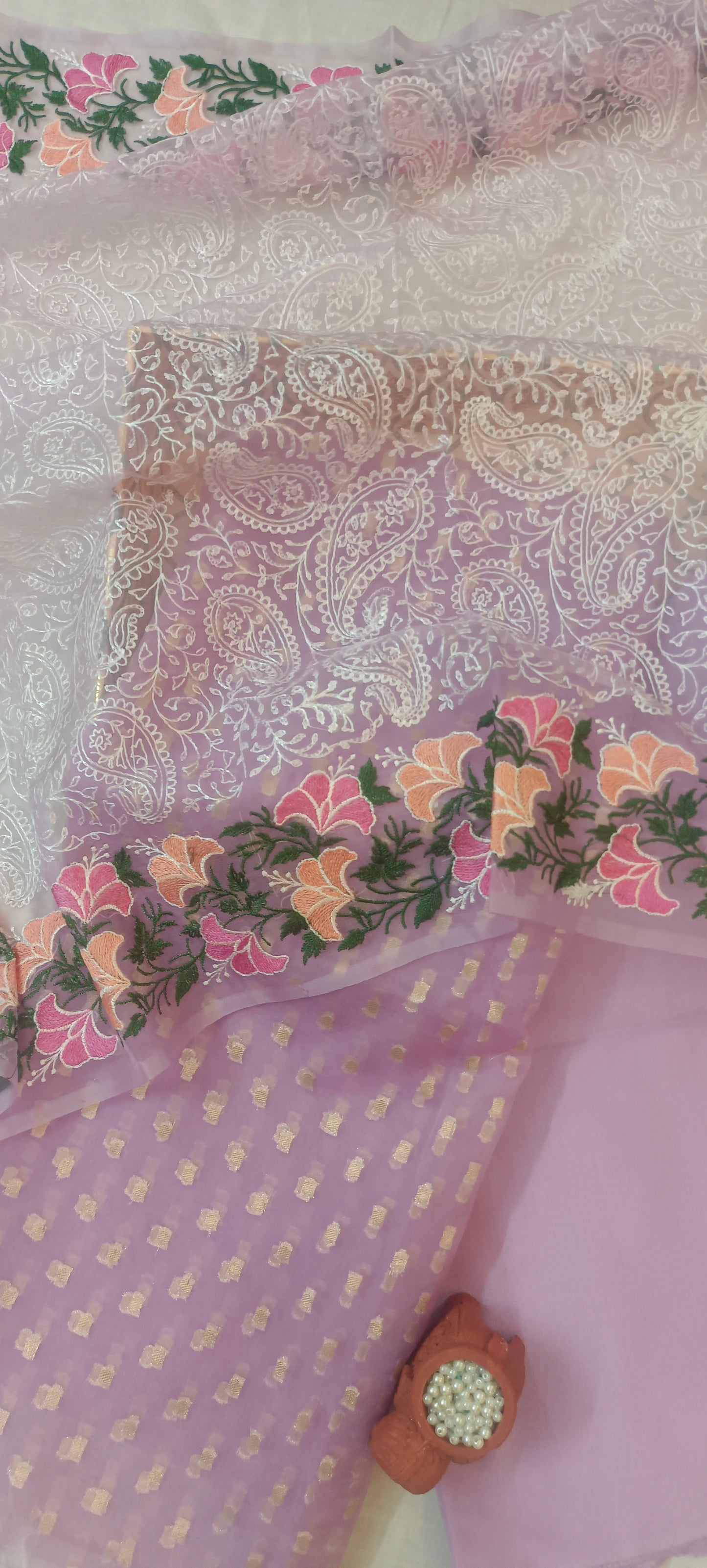 Banarsi organza silk mauve suit.