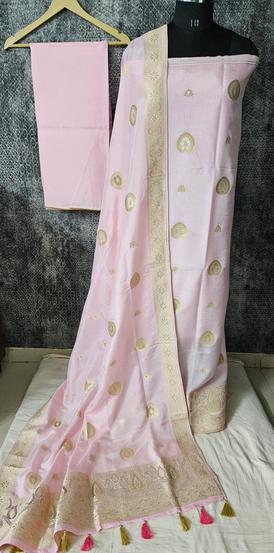 Pink shimmer soft silk banarsi suit