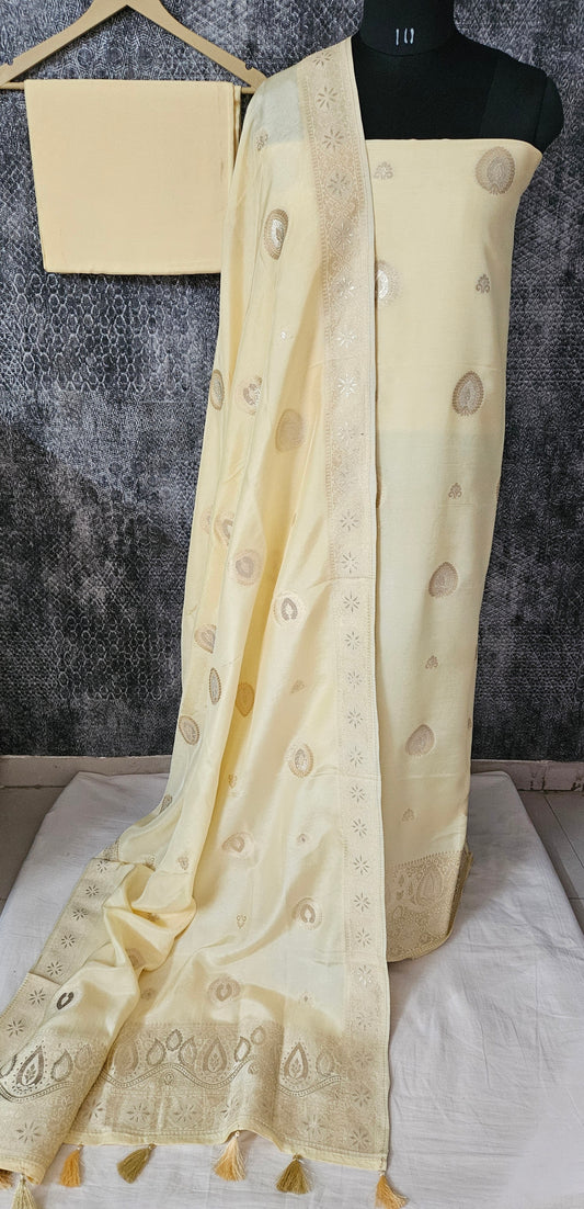 Yellow shimmer soft silk banarsi suit