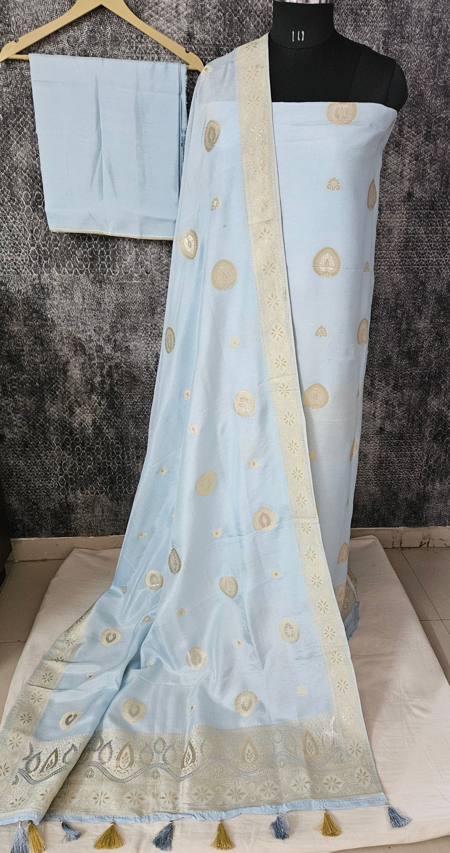 Sky blue shimmer soft silk banarsi suit