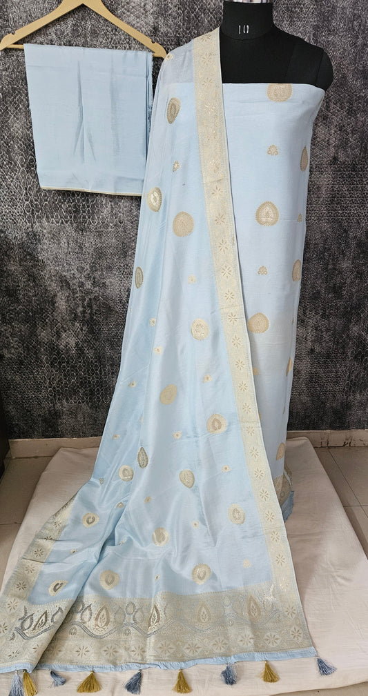 Sky blue shimmer soft silk banarsi suit