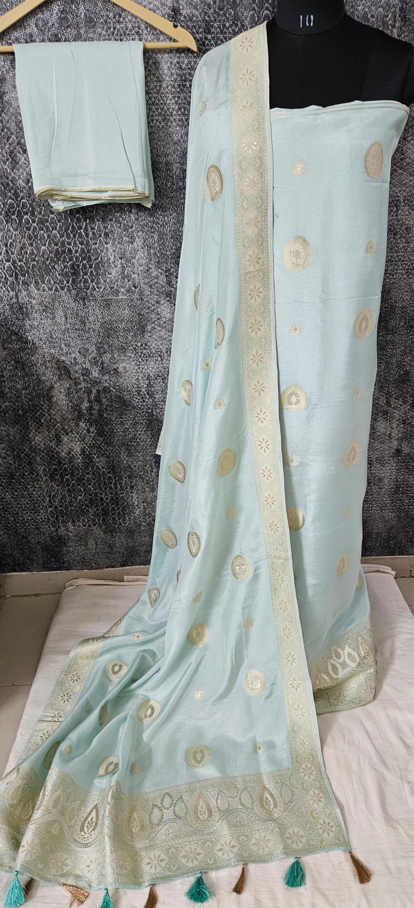 Teal shimmer soft silk banarsi suit