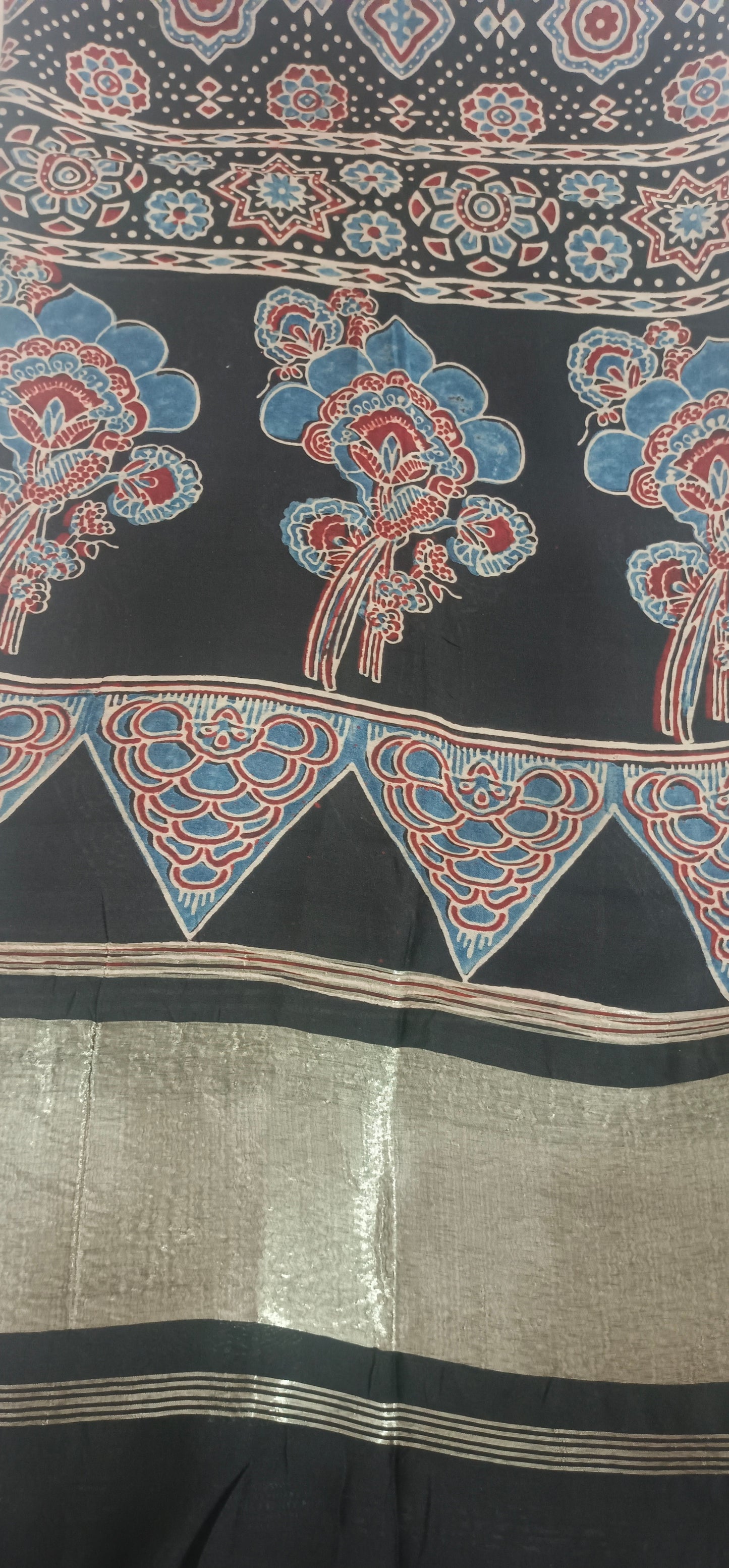 Black'n'blue chanderi ajrakh print suit