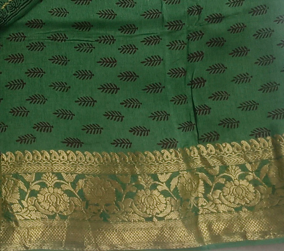 Bottle green'n'black bagh print dola silk suit.