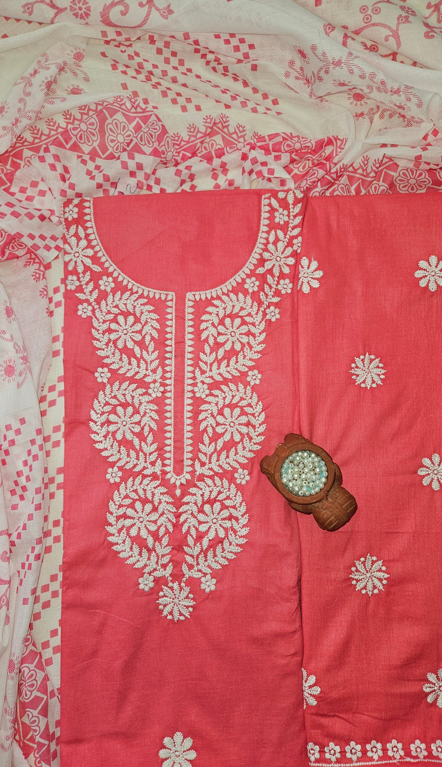 Pink chikankari cotton suit